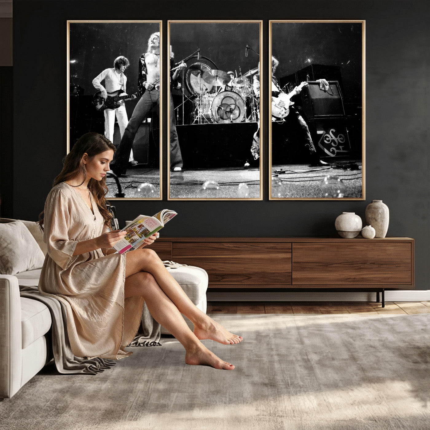 87313532-MGV-CV-36X24 - ed Zeppelin Live Concert Canvas Wall Art, Classic Rock Band Photography Print, Vintage Music Stage Performance Artwork