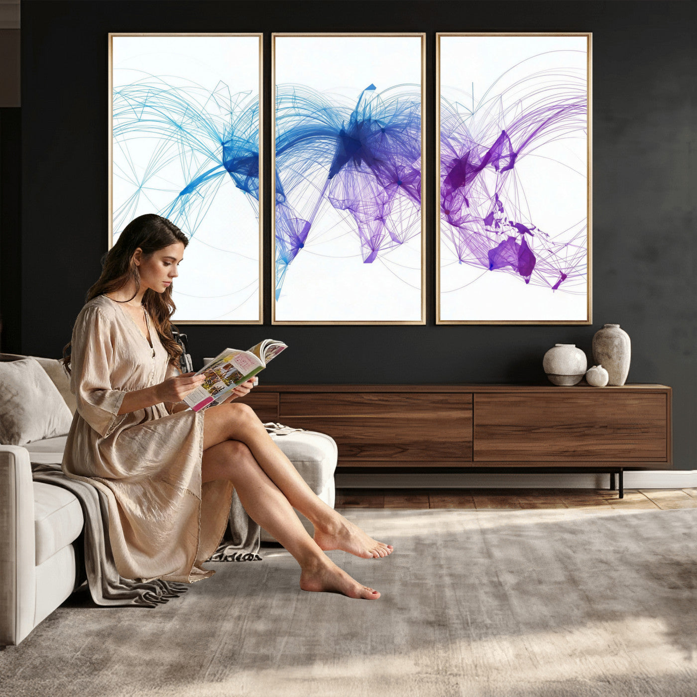 75155491-MGV-CV-48X32-3P - Global Flight Routes Map Canvas Wall Art, Worldwide Aviation Network Print, International Air Travel Wall Decor