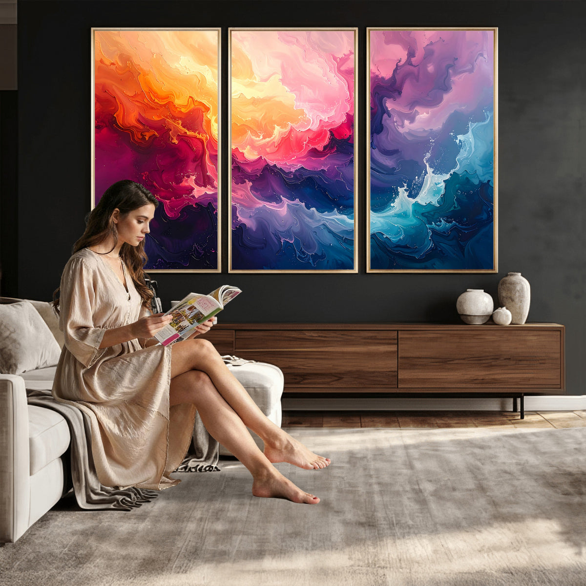 16157633-MGV-CV-36X24 - Large Colorful Abstract Canvas Wall Art Print, Vibrant Popup Color Art Print