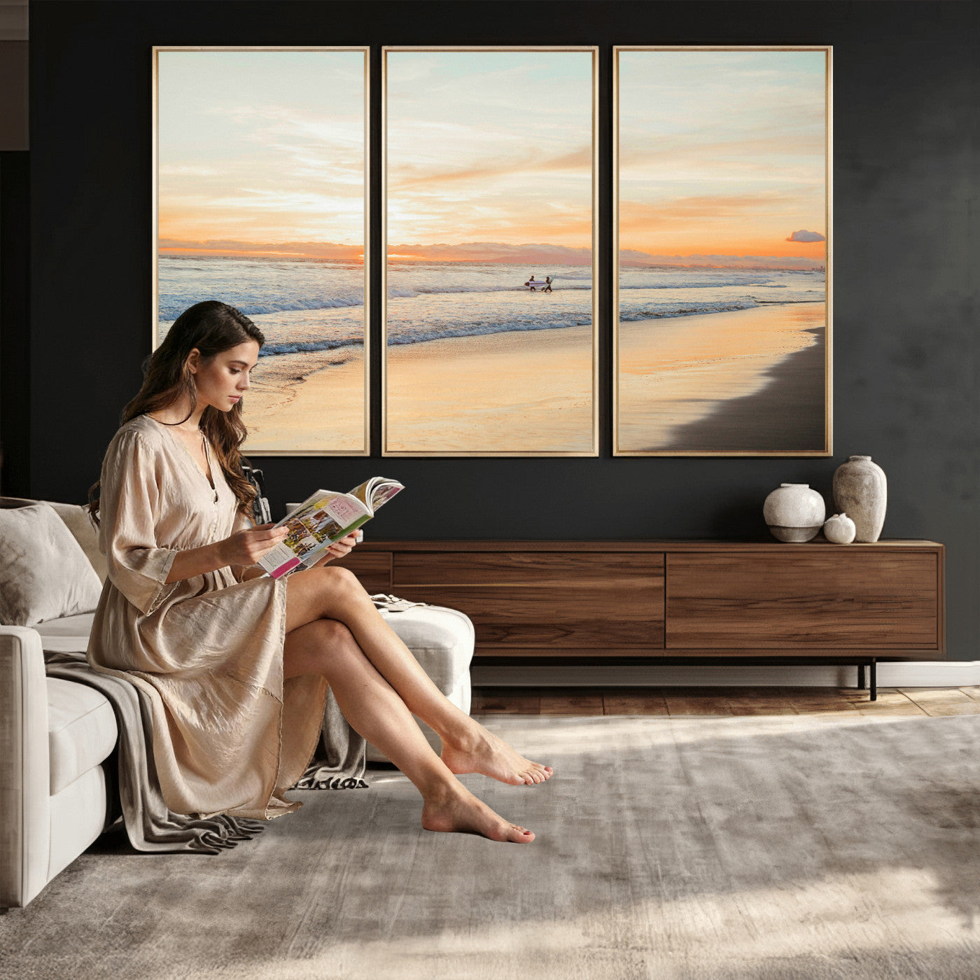 38131619-MGV-CV-36X24 - Beach Sunset Canvas Wall Art Print | Ocean Waves Landscape, Coastal Photography, Seascape Wall Decor, Ready to Hang