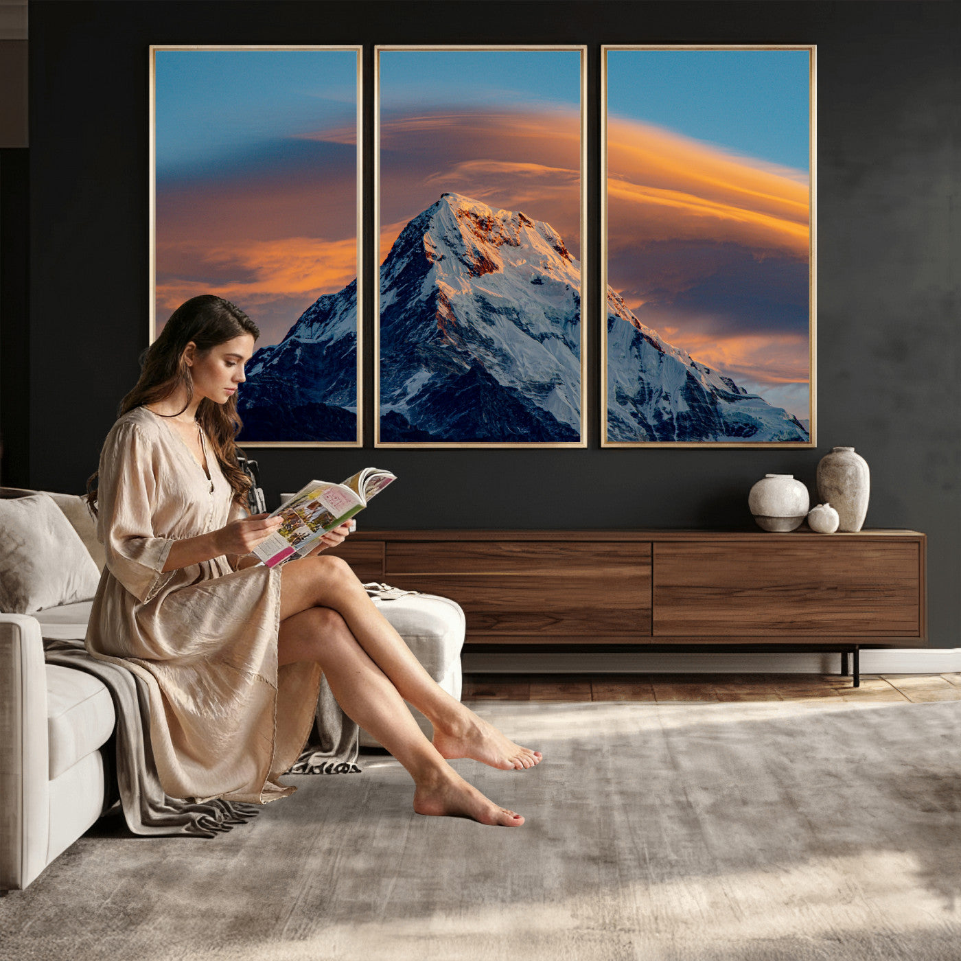 73810927-MGV-CV-36X24 - Snow Mountain Canvas Wall Art Print | Alpine Peak Landscape, Winter Nature Photography, Large Mountain Decor
