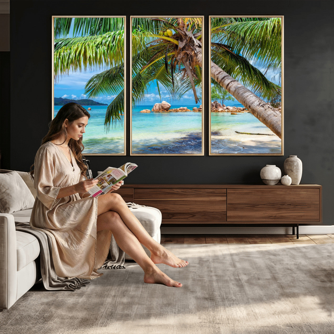 86824715-MGV-CV-36X24 - Seychelles Beach Canvas Wall Art - Anse Volbert Praslin Island Print