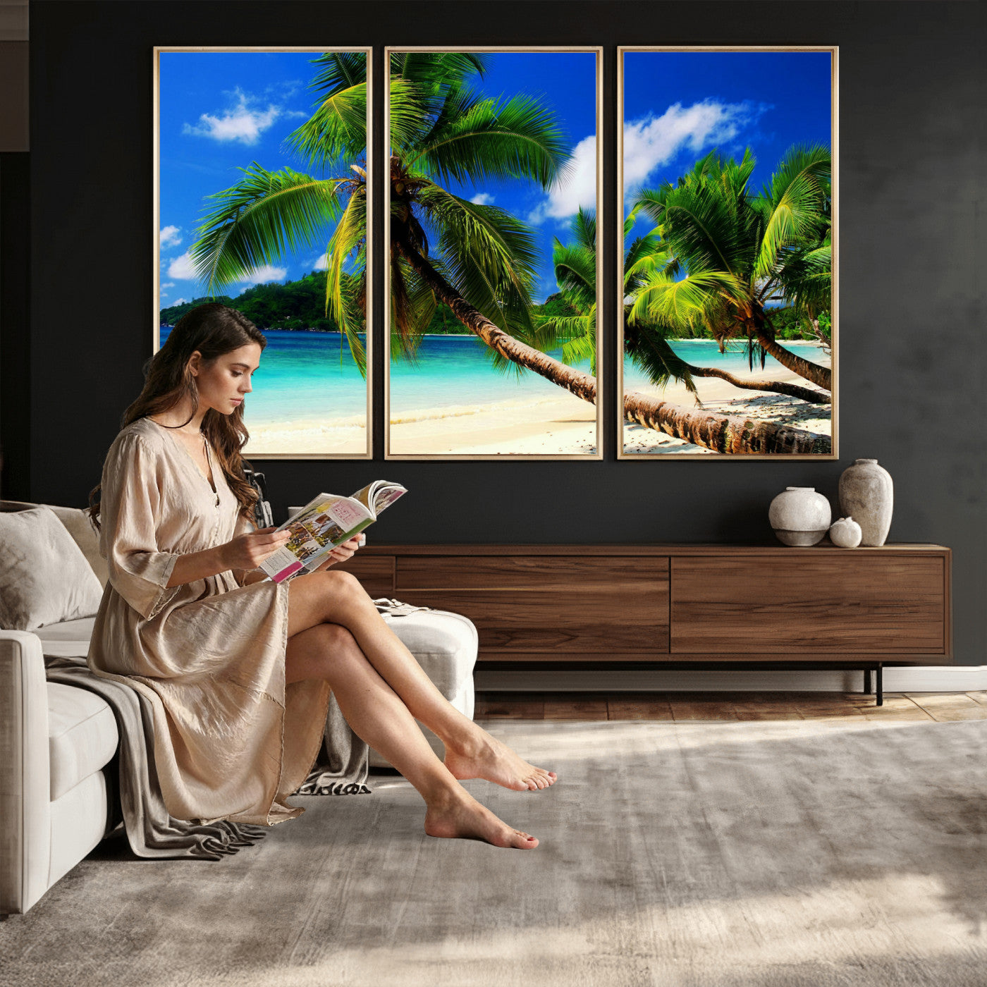 67049818-MGV-CV-36X24 - Tropical Island Coconut Palm Trees Wall Art Canvas Print - Turquoise Beach Print for Lake Home Decor