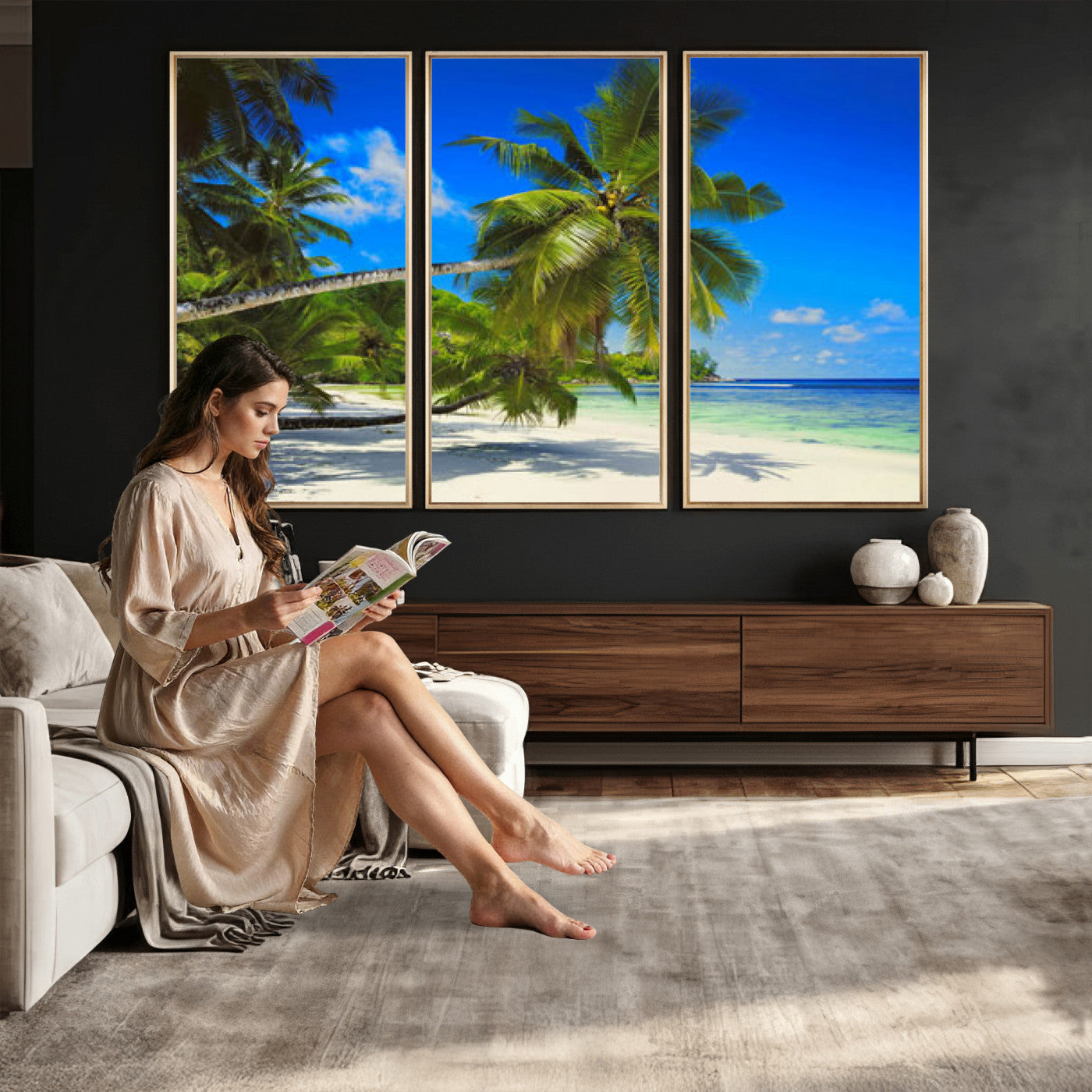 20475280-MGV-CV-36X24 - Tropical Island Coconut Palm Trees Wall Art Canvas Print - Turquoise Beach Print for Nautical Home Decor