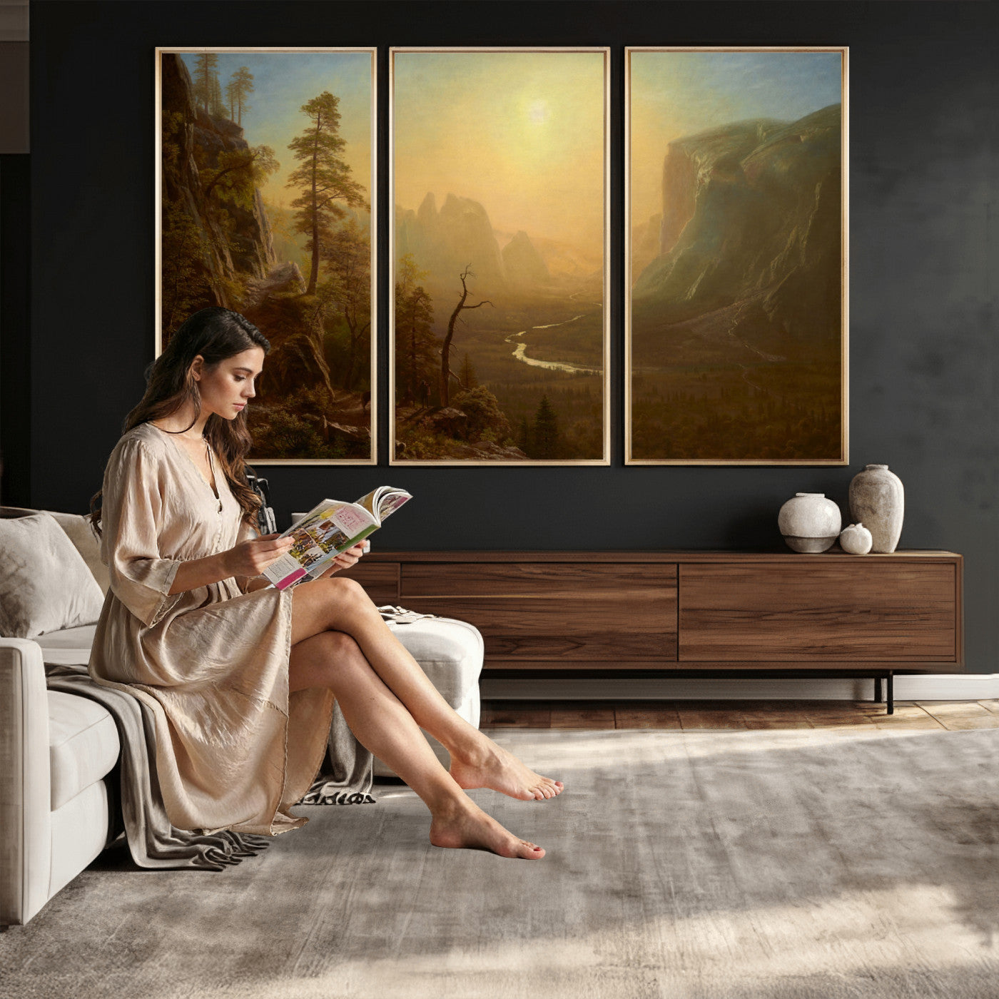 32350988-MGV-CV-36X24 - Albert Bierstadt Among the Sierra Nevada California Yosemite Wall Art Canvas Print, Classic Fine Art Painting Print
