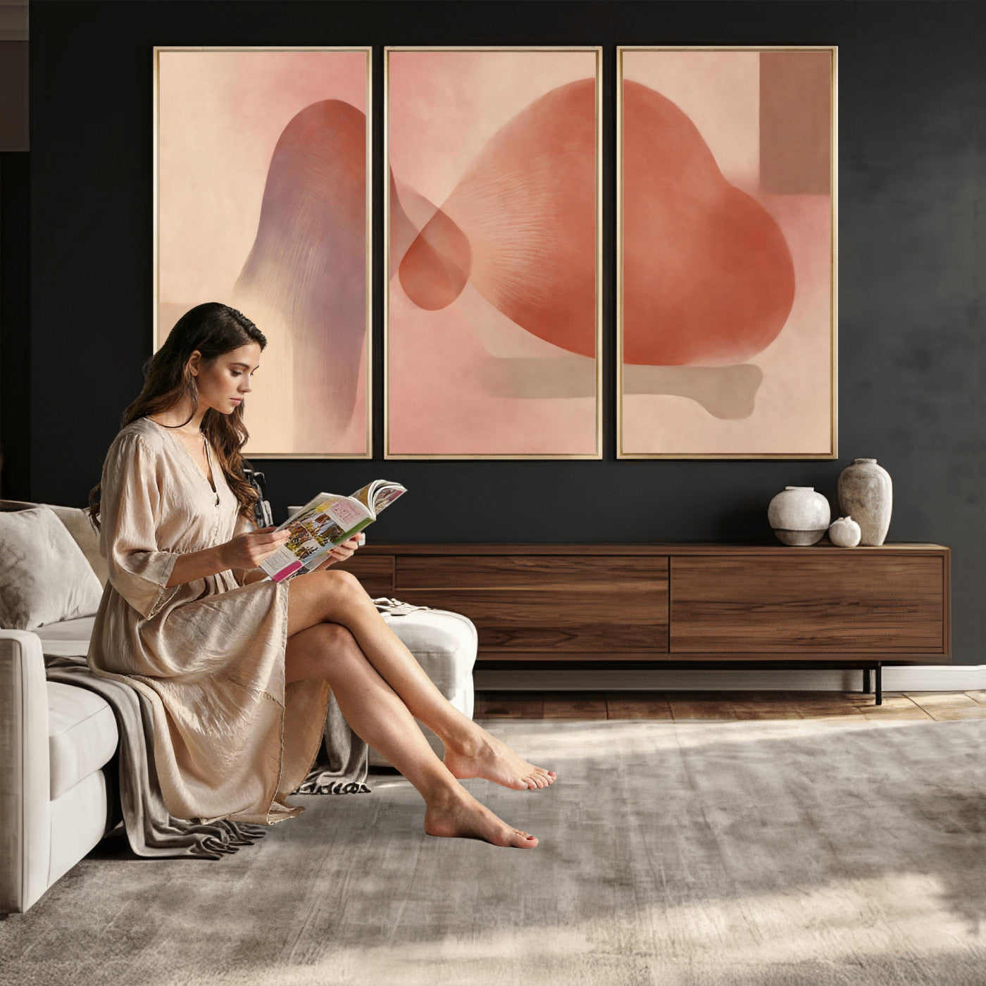 85110643-MGV-CV-36X24 - Vinna Begin Calin Biomorphic Abstract Wall Art Canvas Print, Terracotta Pink Organic Shapes Art Painting Print