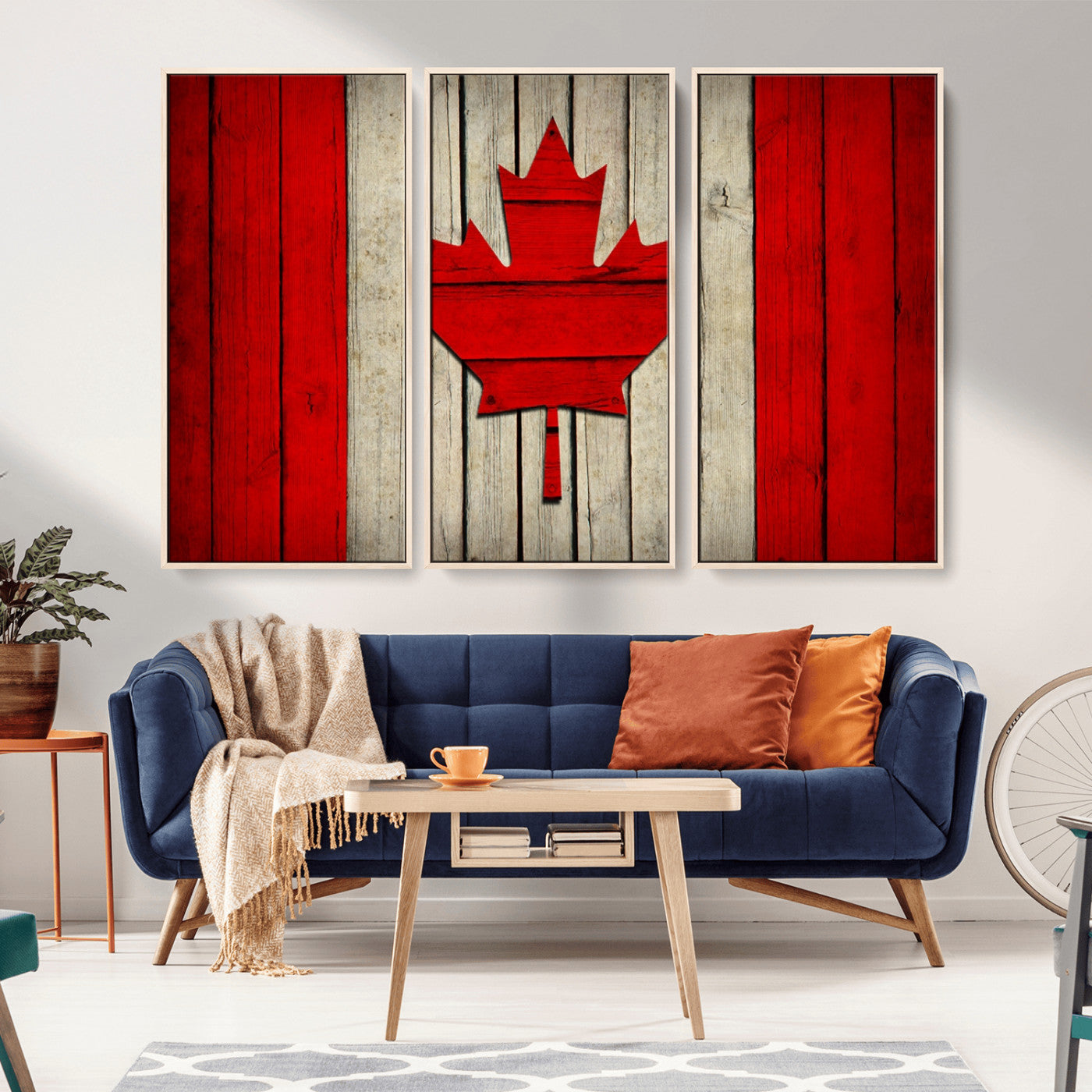 -Rustic Canada Flag Wall Art – Framed Canadian Flag Canvas Print, Vintage Wood Texture Home or Office Decor