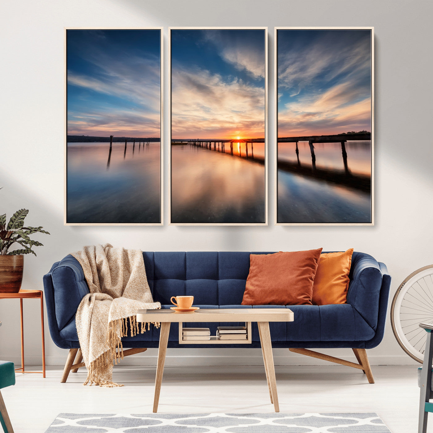 39967-MGV-CV-36X24-Wooden Pier on Seascape and Sunset Wall Art Canvas Print