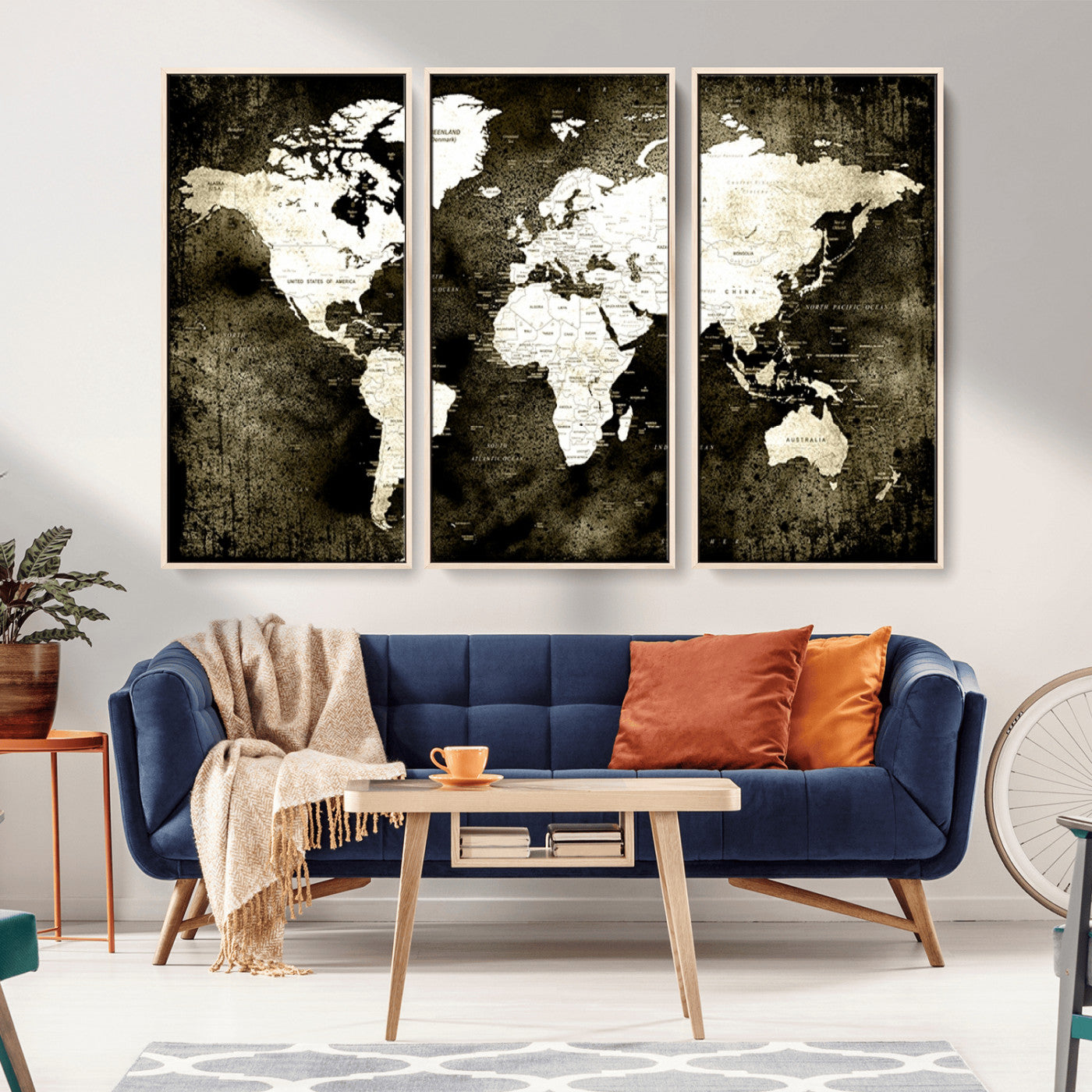 66737-MGV-CV-36X24-Vintage World Map Canvas Wall Art – Framed Push Pin Travel Map for Home and Office Decor, Rustic Wall Artwork for Travelers