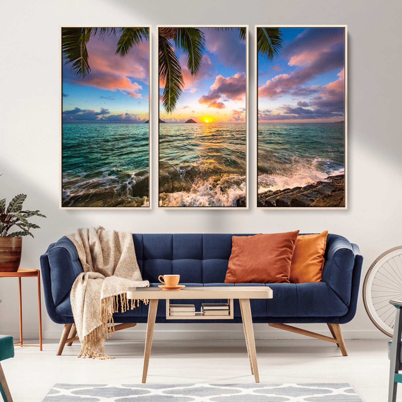 -Framed Tropical Sunset Art Canvas Print