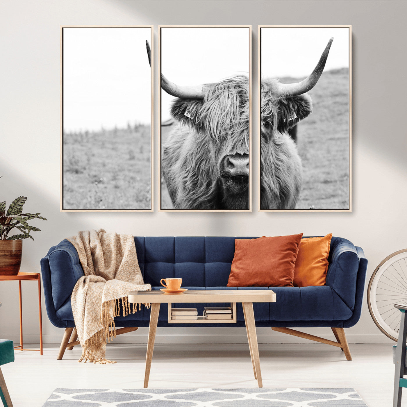-Newfoundland Cow Art Wall Art, Black White Cow Art Wall Art Canvas Print