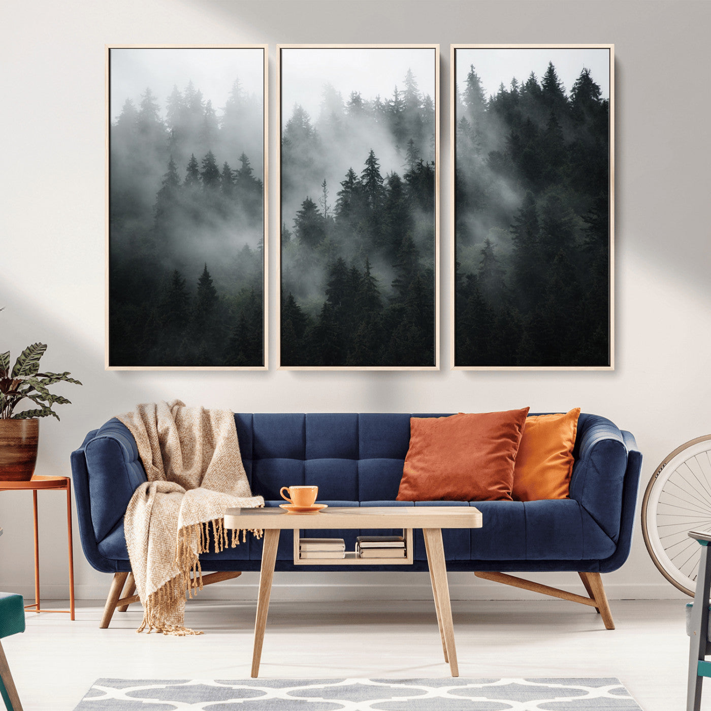 52359-MGV-CV-36X24-Foggy Forest Wall Art Canvas Print | 3 Panel Large Misty Landscape for Dining Room, Office, or