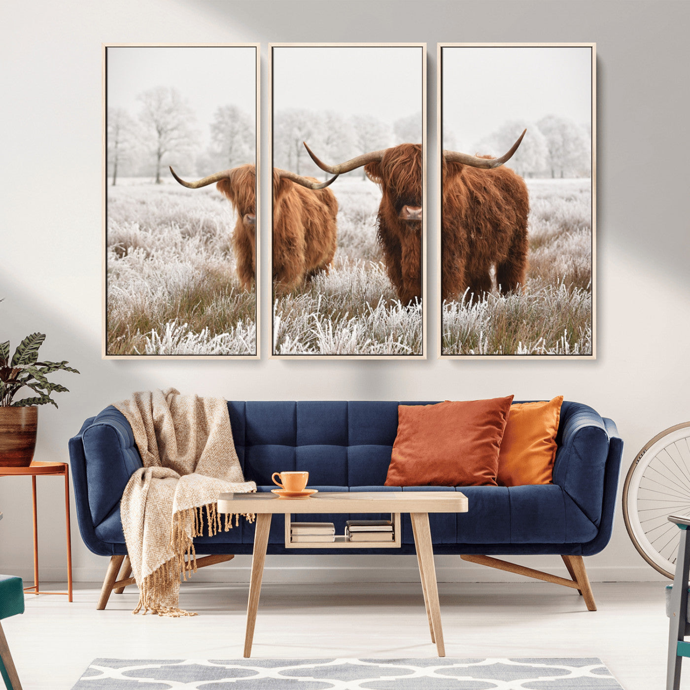 -Longhorn Cattle Wall Art Canvas Print, Framed Farmhouse Style Art Picture Print, Rustic Cow Perfect Rustic Farmhouse Decor Artwork