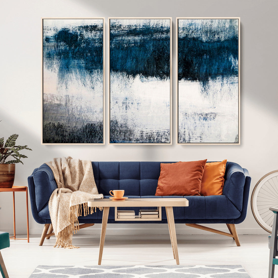 Abstract Blue and White Canvas Art | Large Wall Art for Modern Living Room Decor