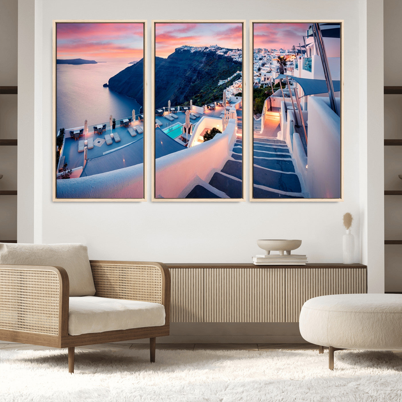 65067-MGV-FC-48X32-3P_Natural-Greece Santorini Wall Art Landscape Canvas Print