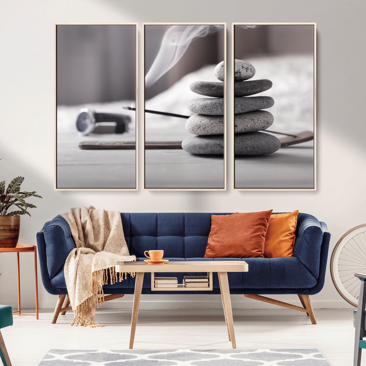 -Burning Incense and Zen Stones Buddhism Wall Art, Zen Stones Wall Art Canvas Print