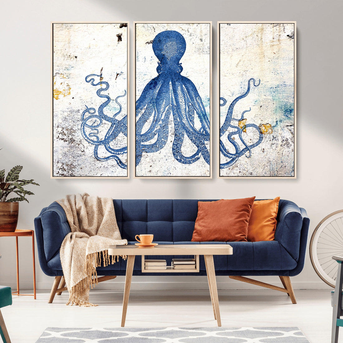 Octopus Canvas Wall Art | Coastal Marine Life Artwork for Living Room, Bedroom or Office
