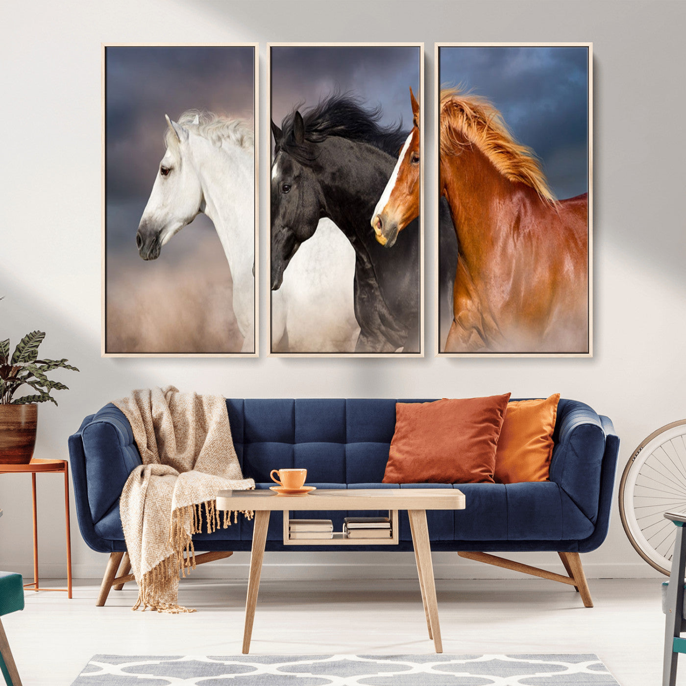 -Animal Wall Art Three Horses Farmhouse Art Canvas, Framed Three Horses Canvas Print