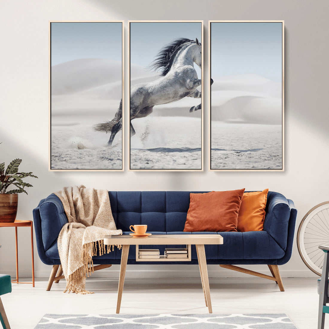 Prancing Horse Desert Large Wall Art Canvas Print, Majestic Horse Animal Artwork