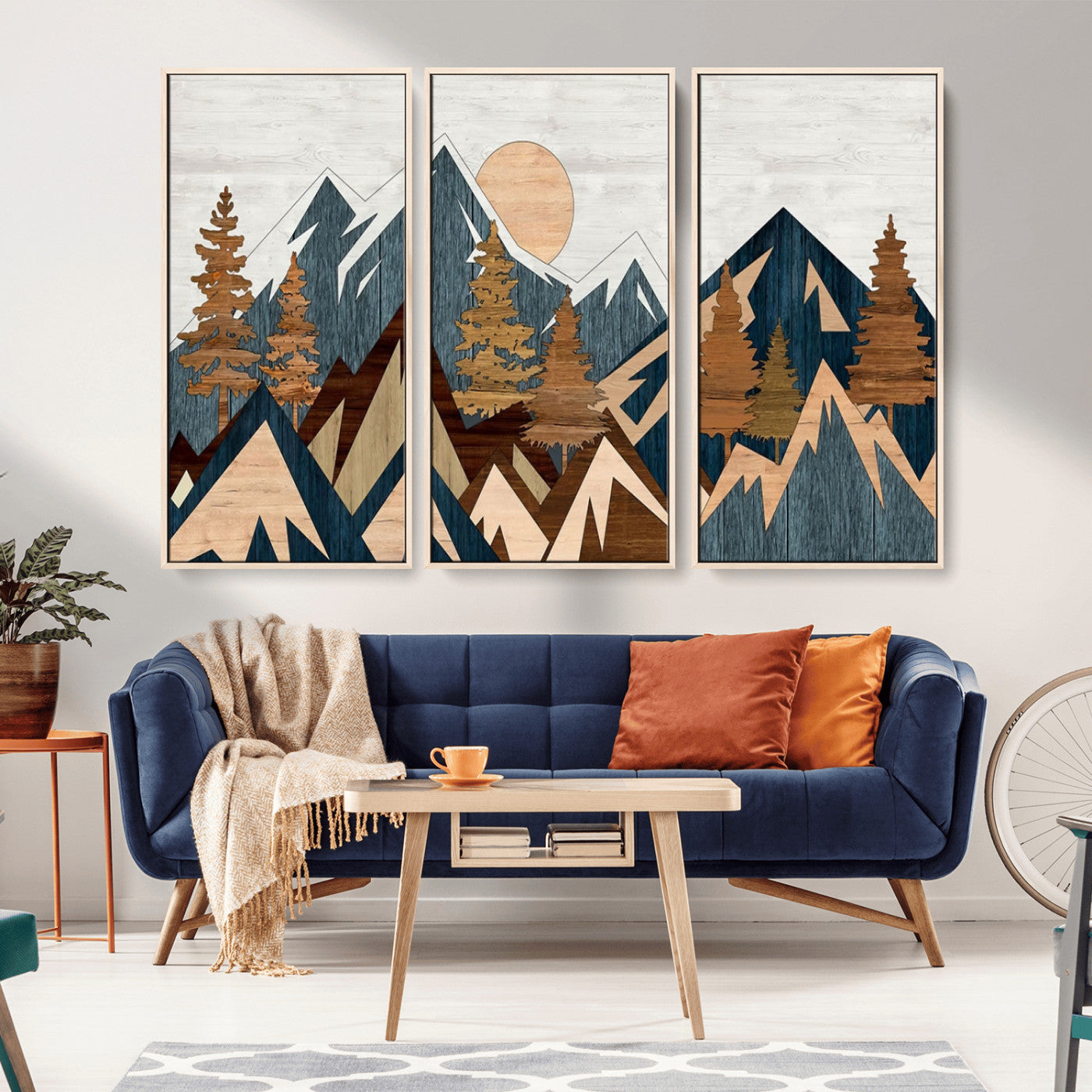 91467-MGV-CV-36X24-Abstract Wood Panel Effect Mountain Range Top Wall Art Canvas Print