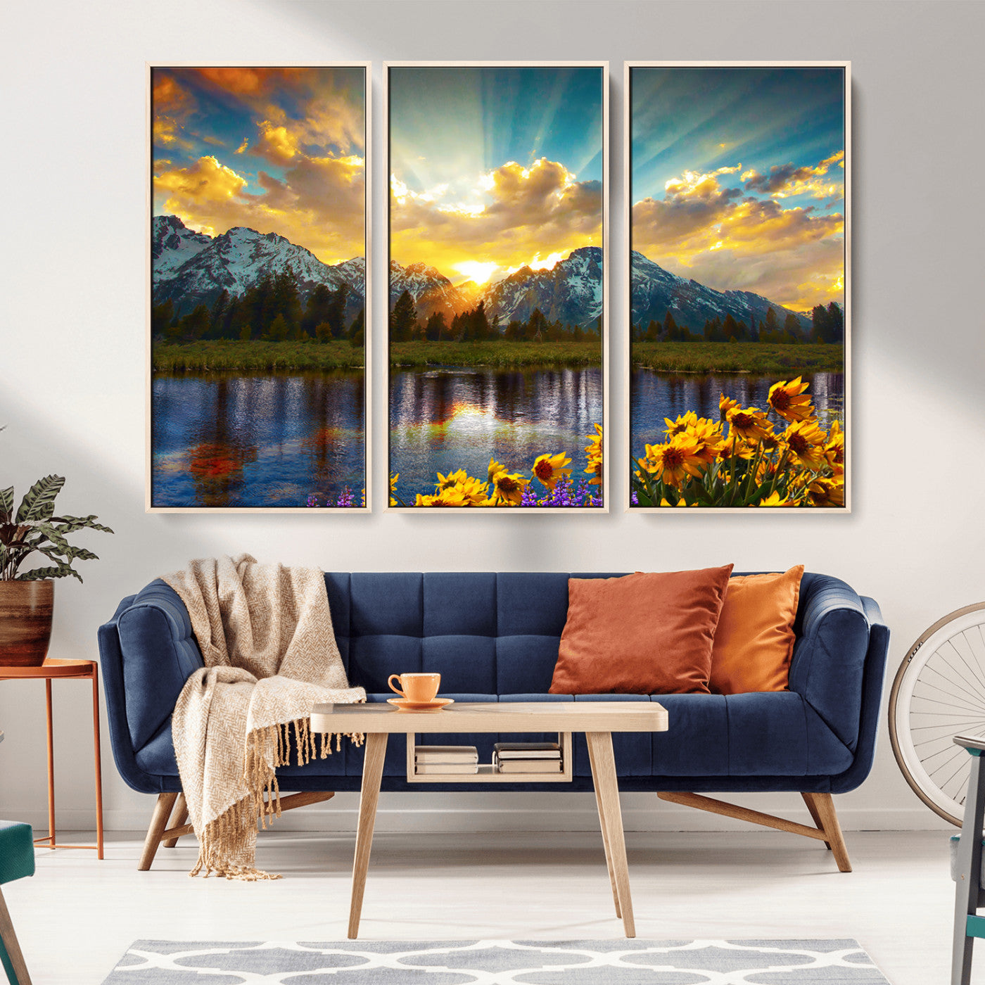 42292-MGV-CV-36X24-Mountain Sunrise Wall Art – Vibrant Landscape Canvas Print with Wildflowers and River Reflection, Nature Scenery Decor for Living Room or Bedroom