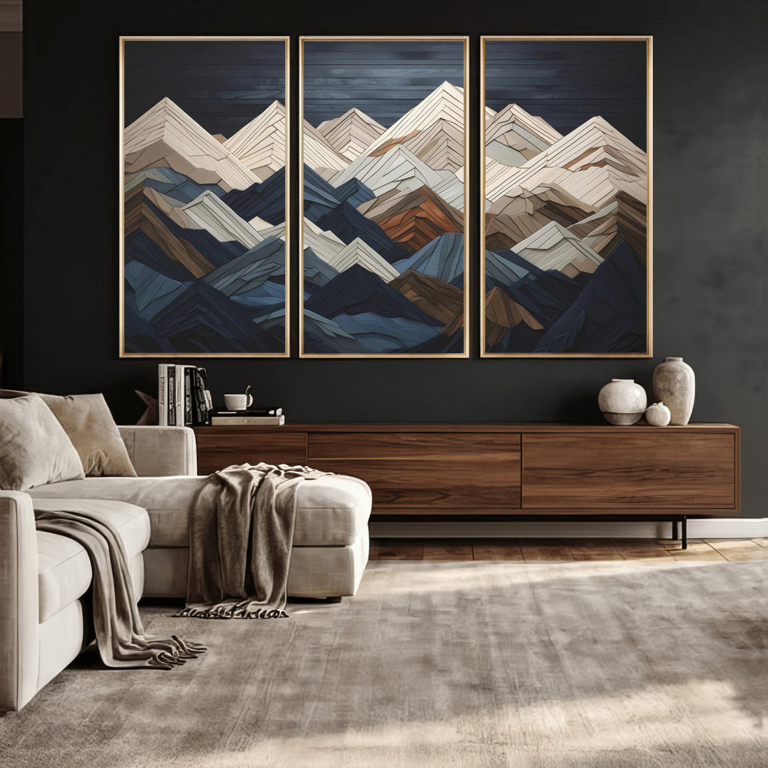 Wood Mountain Wall Art, Mountain Canvas Print Wood Decor