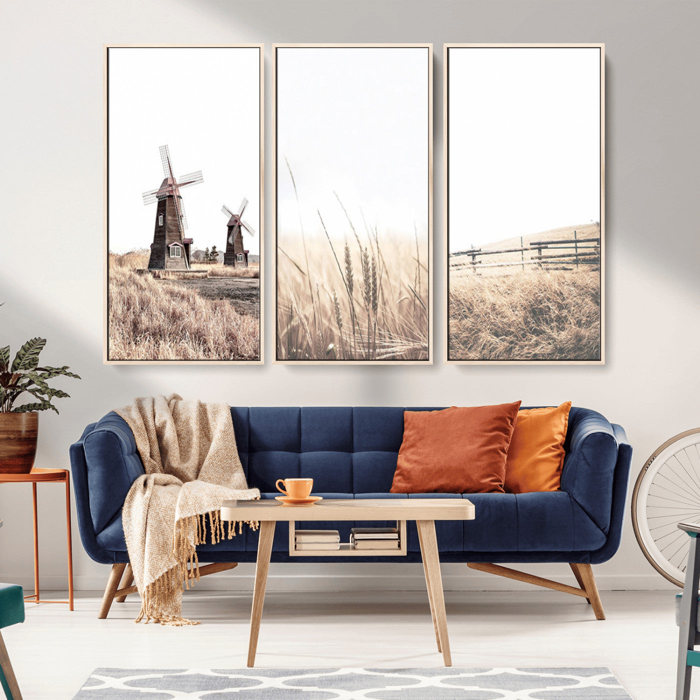 56649-MGV-CV-36X24-Farm Prints Set, Set of 3 Farmhouse Wall Art, Country House Decor, Barn Print, Wheat Print,