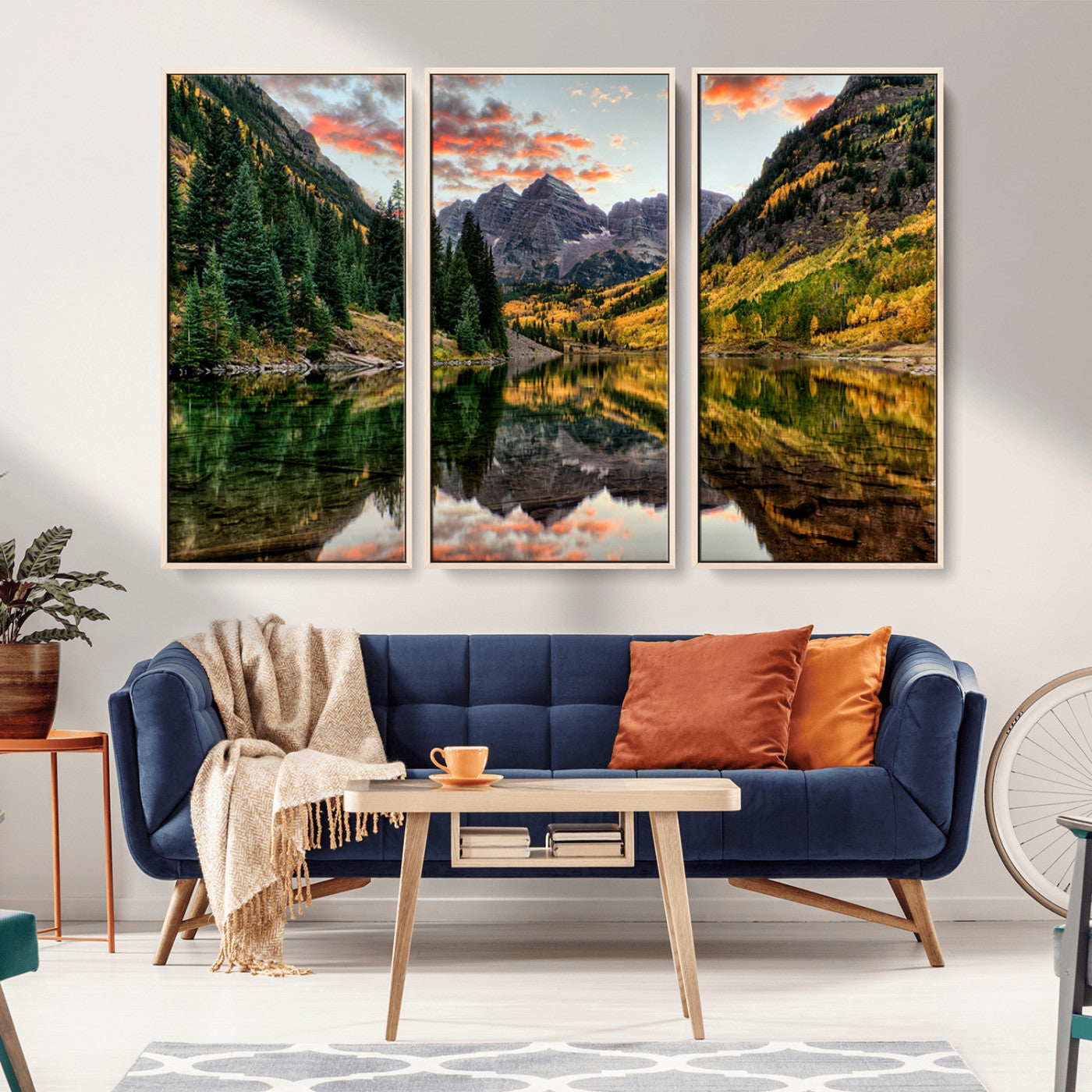 14376-MGV-CV-36X24-Maroon Bells Wall Art - Scenic Canvas Print of Maroon Bells in Autumn for Elegant Home or Office