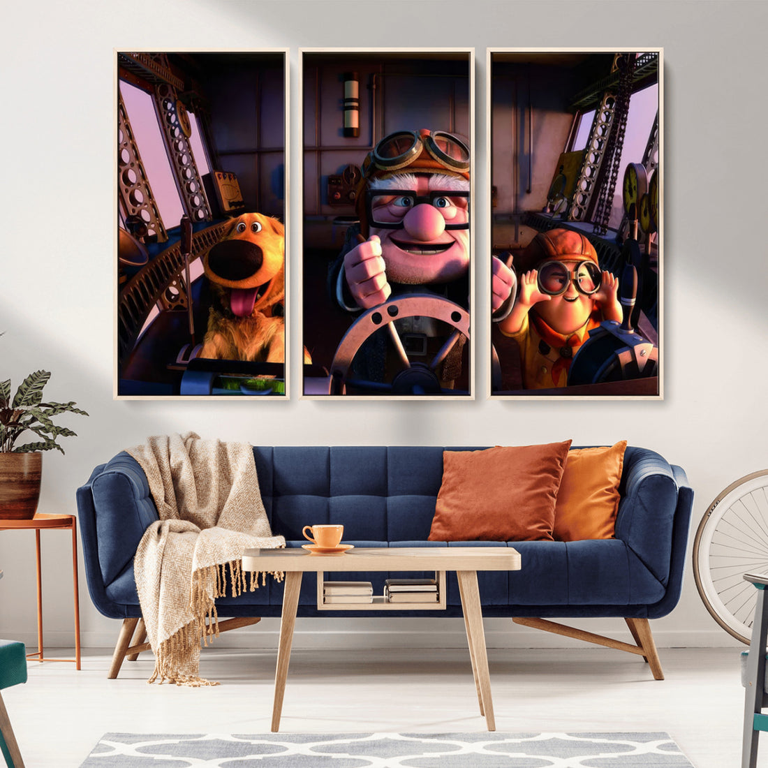 Carl, Russell and Dog, Up Movie Poster Style Wall Art | Extra Large 3 Piece Canvas Wall Art
