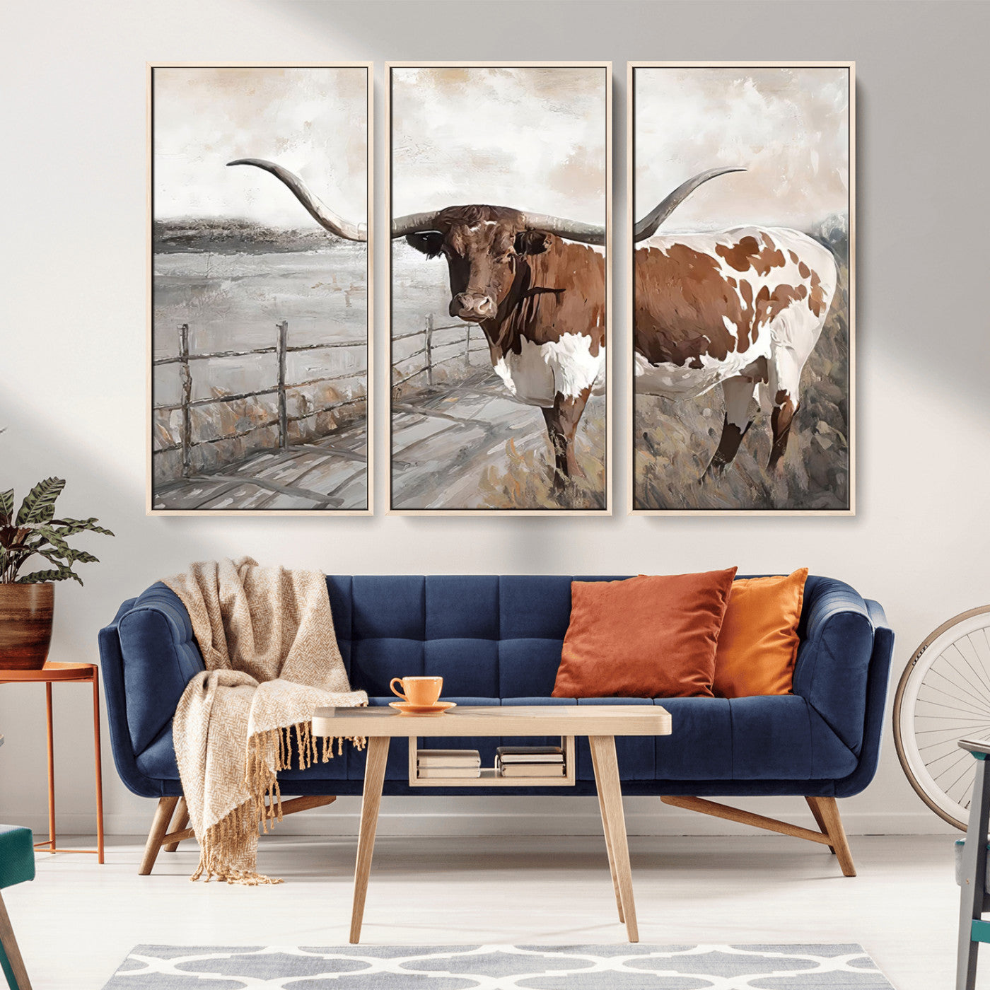 57340-MGV-CV-36X24-Vintage Texas Cow Wall Art Canvas Print, Rustic Longhorn Wall Art | Canvas Print for Farmhouse Decor