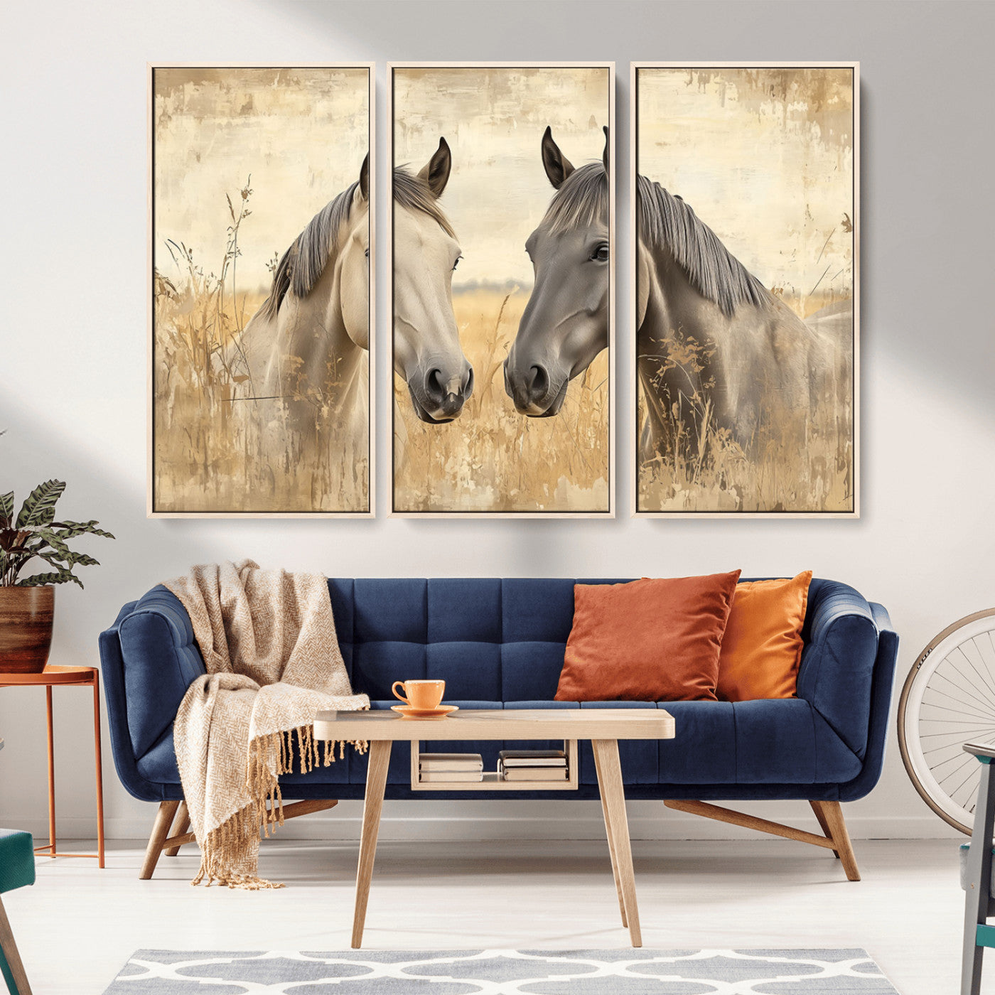 -Chines Ink Style Grunge Horses Wall Art Canvas Print