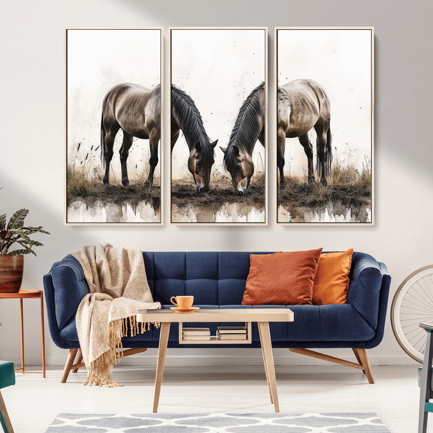 -Chines Ink Style Horses Wall Art Canvas Print