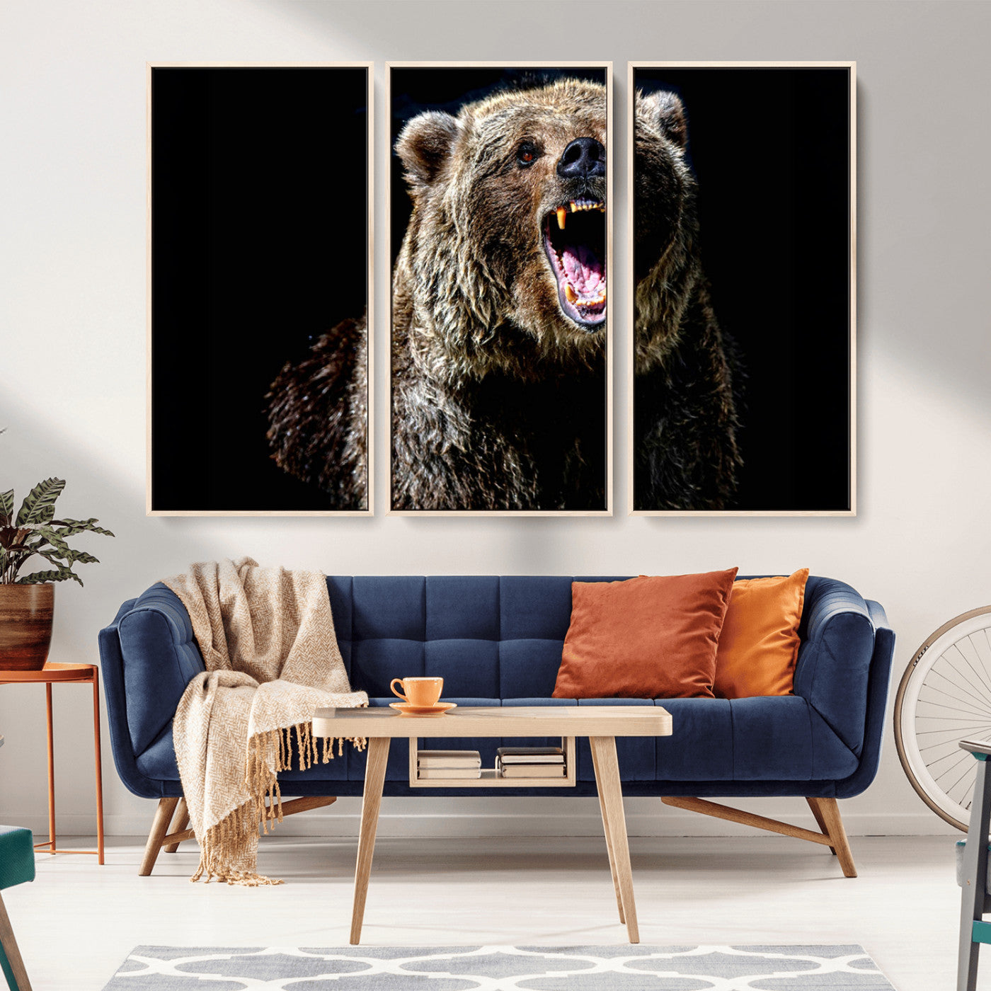 17625-MGV-FC-60X40-3P_Natural-Grizzly Bear Canvas Print | Wildlife Wall Art for Cabin Decor | Ready to Hang Framed