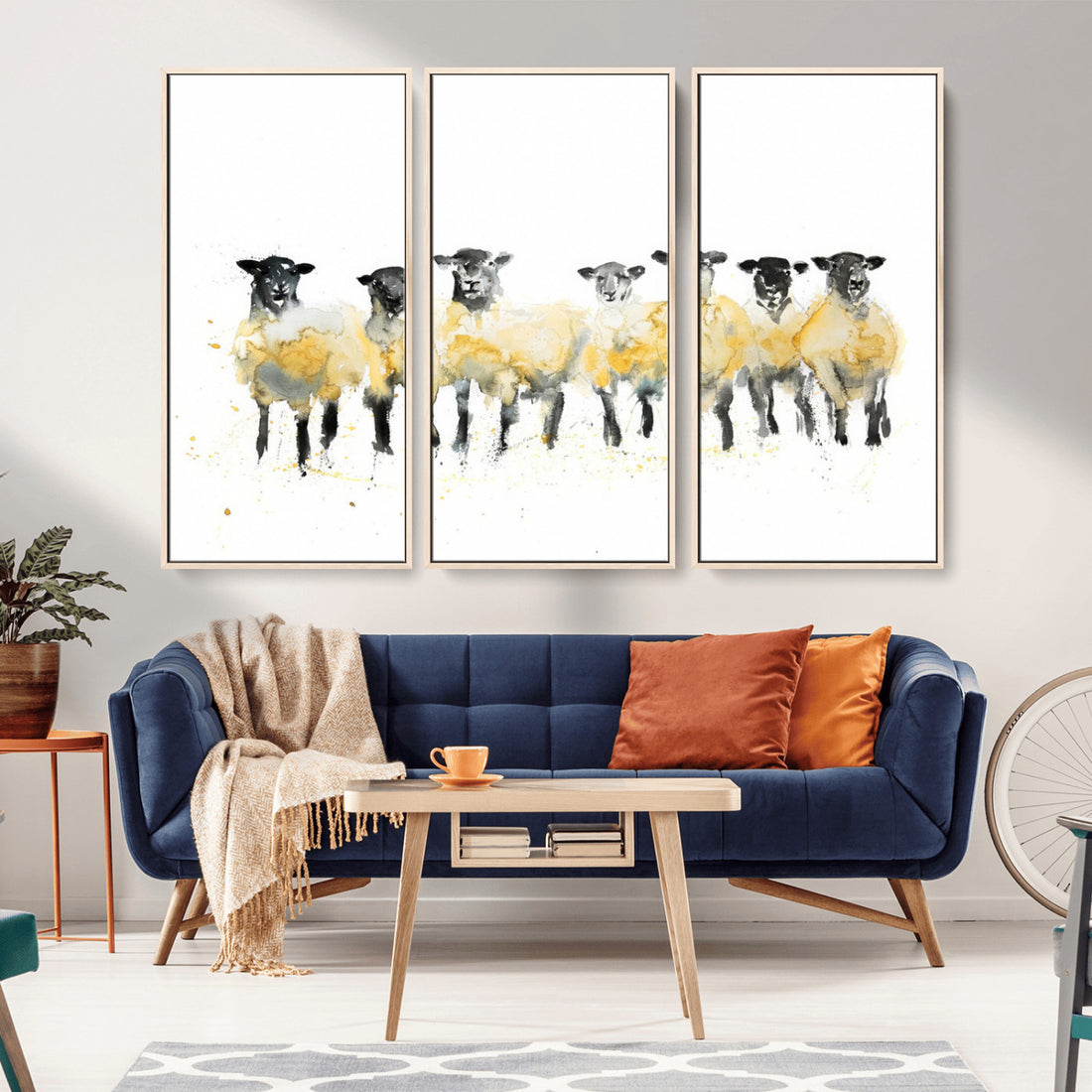 Farmhouse Wall Art Sheep Print, Ready to Hang Framed Canvas
