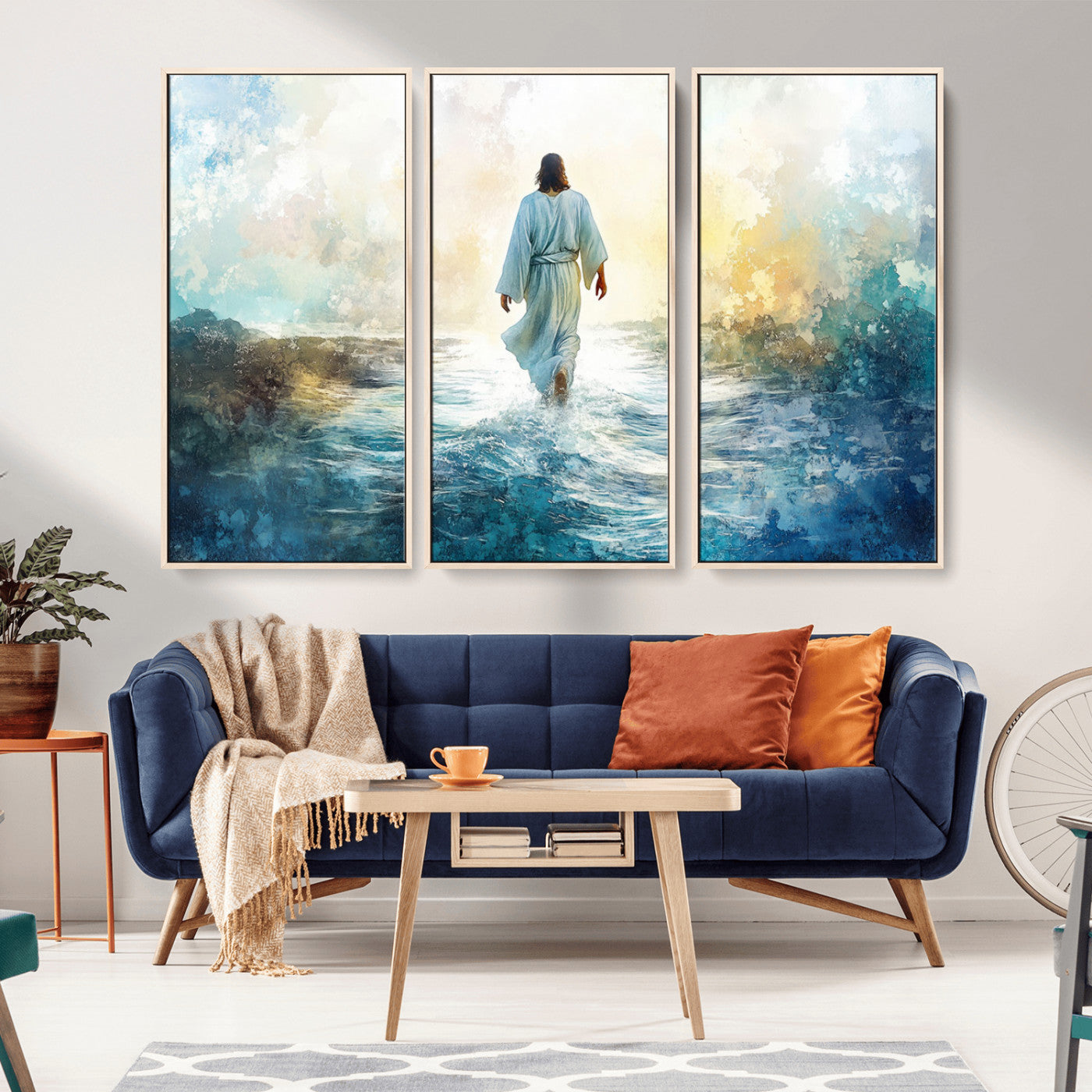-Watercolor Jesus Walking on Water Canvas Print, Christian Wall Art, Jesus Christ Walking