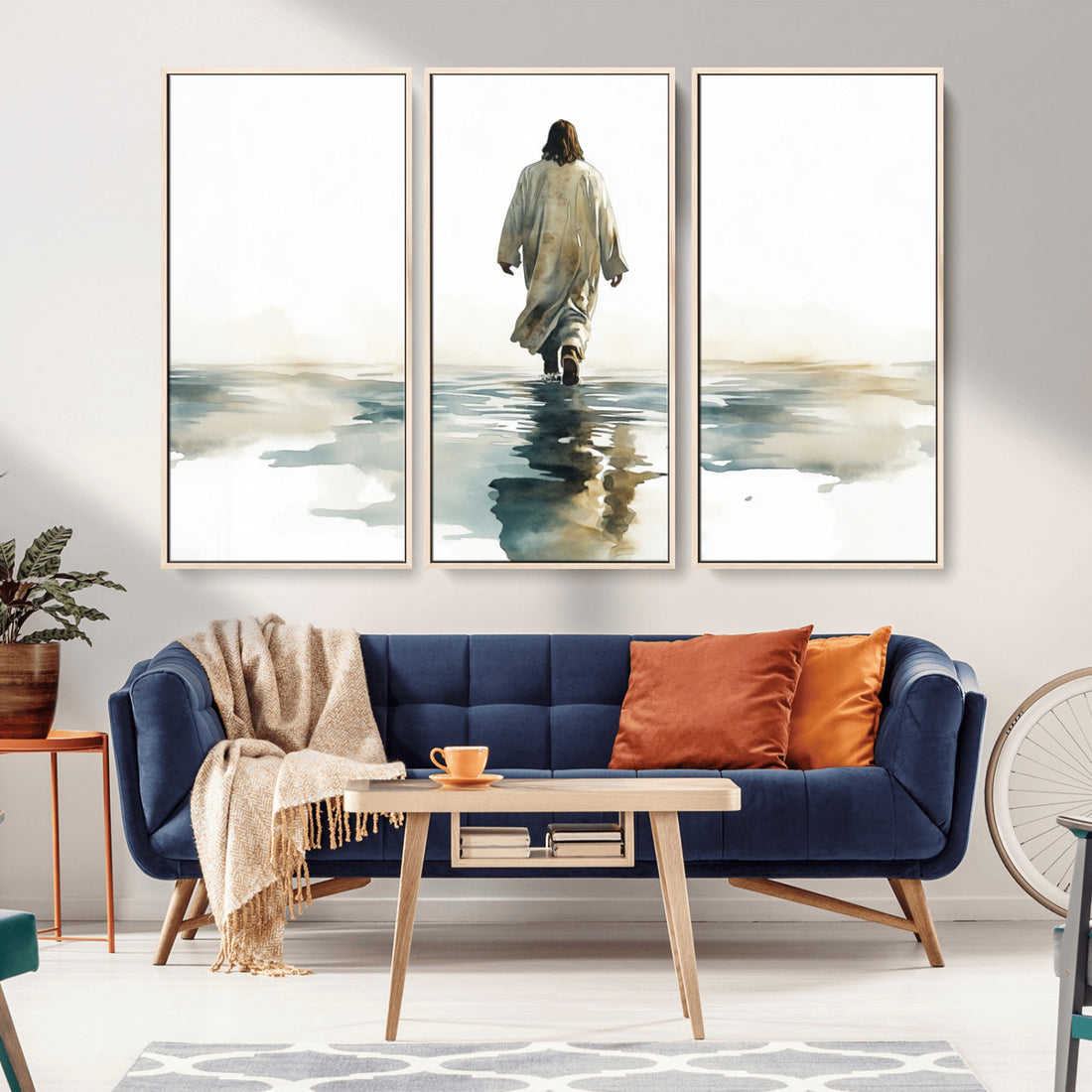 Watercolor Jesus Walking on Water Canvas Print, Christian Wall Art, Jesus Christ Walking