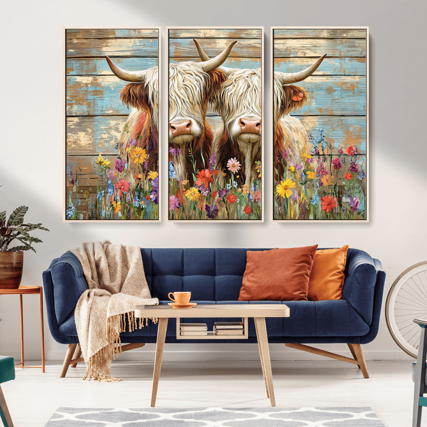 36972-MGV-CV-36X24 - Cute Highland Cow Canvas Wall Art - Rustic Farmhouse Decor with Colorful Flowers Perfect Wall Art