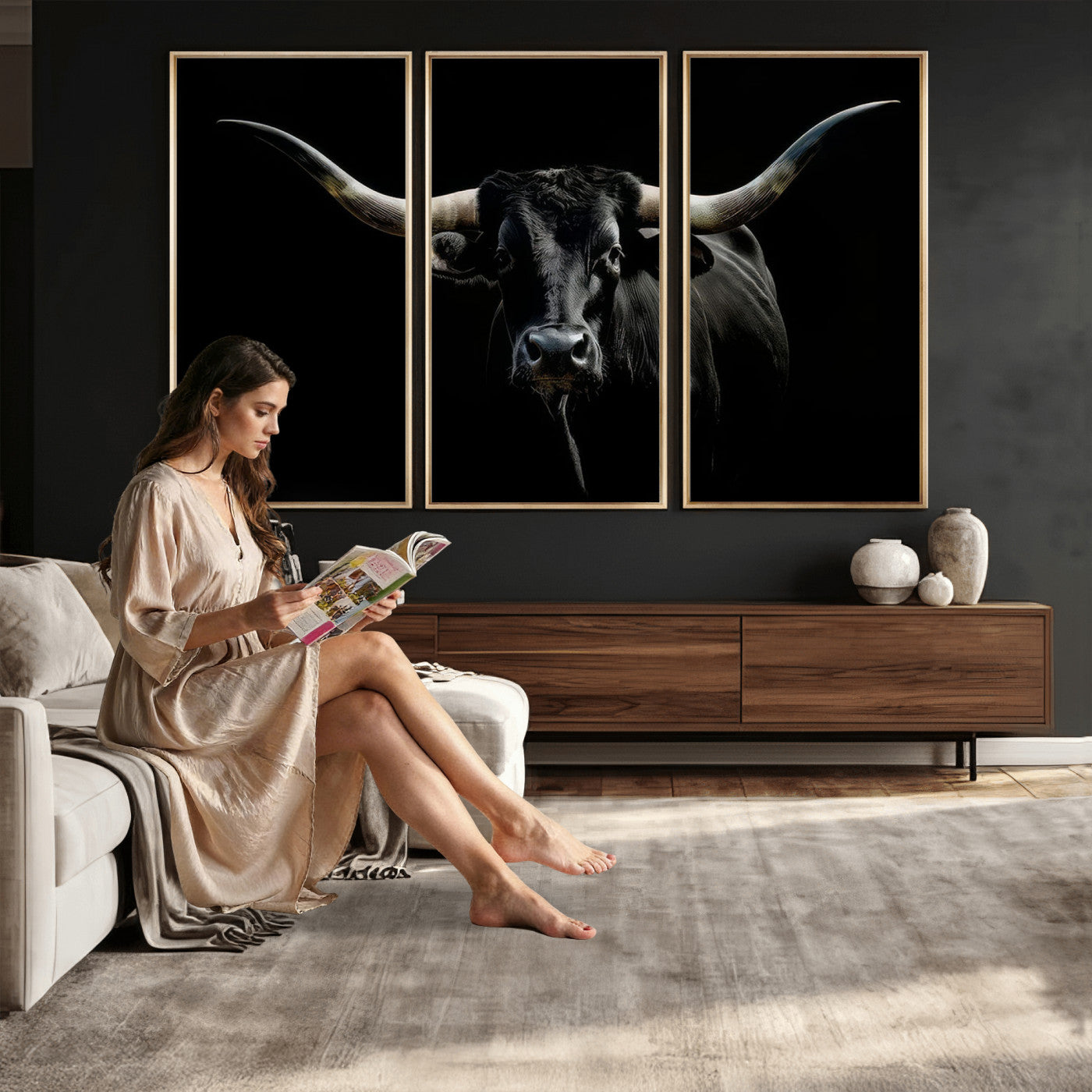 37889-MGV-CV-36X24 - Texas Longhorn Canvas Wall Art - Rustic Western Longhorn Bull Print in Brown & Black - Farmhouse Decor for Living Room, Office, or Ranch