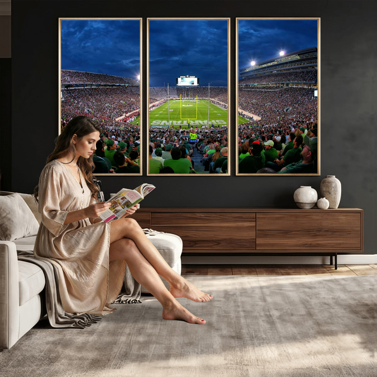 35248-PAN-FL-20X10 - Michigan State Spartans Football Team Print - East Lansing Spartan Stadium Wall Art Canvas Print