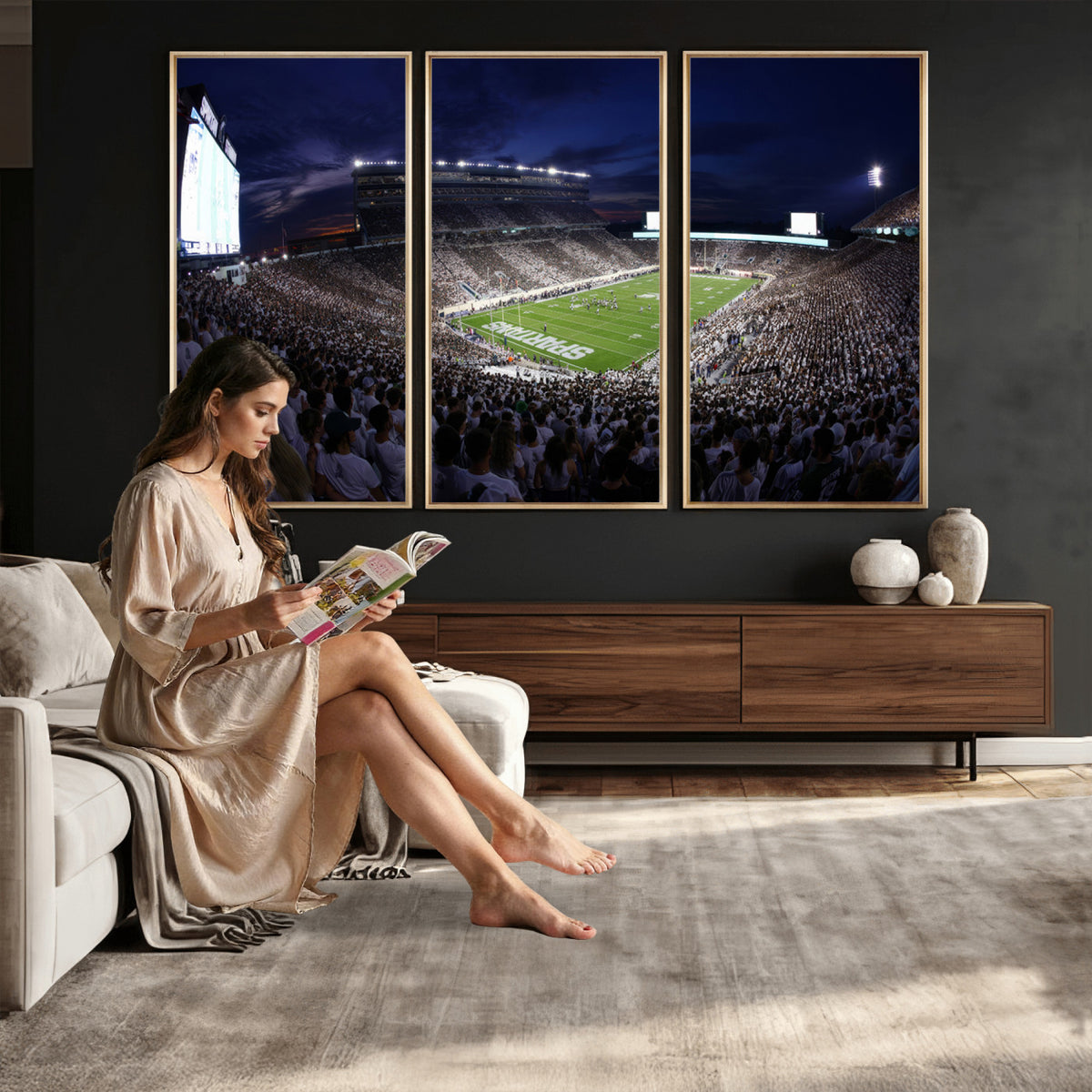 75193-PAN-FL-20X10 - Michigan State Spartans Canvas, Framed Football Team Print - East Lansing Spartan Stadium Wall Art