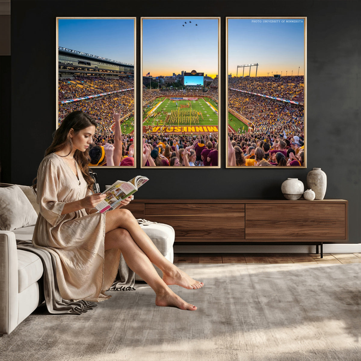63452-PAN-FL-20X10 - University of Minnesota Golden Gophers Football Team Print - Minneapolis Huntington Bank Stadium