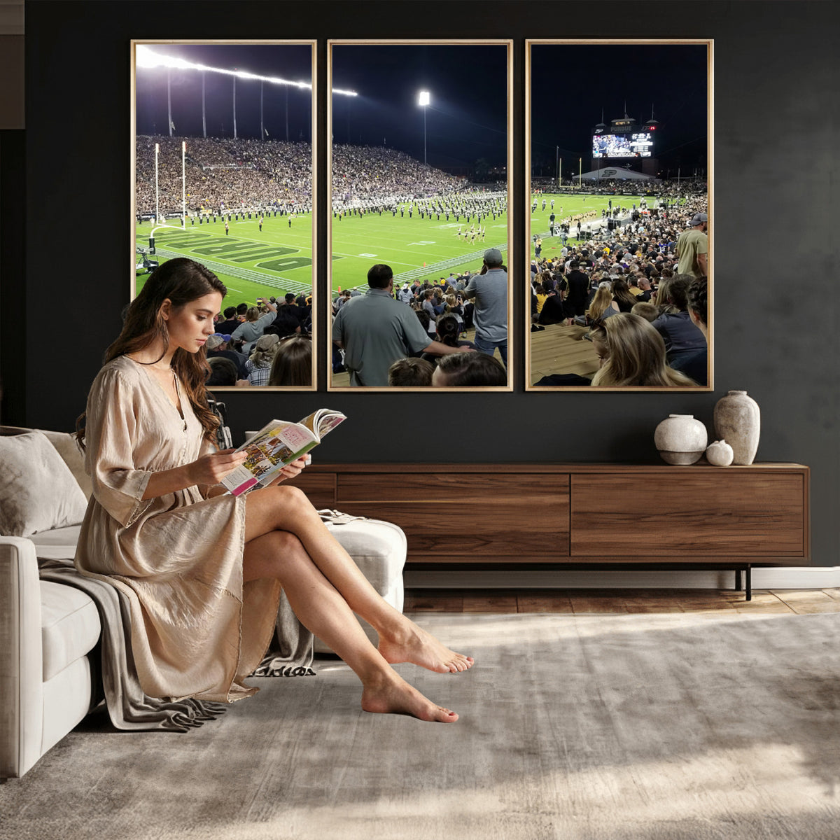 56796-PAN-FL-20X10 - Purdue University Boilermakers Football Team Print - West Lafayette Ross-Ade Stadium Wall Art Canvas