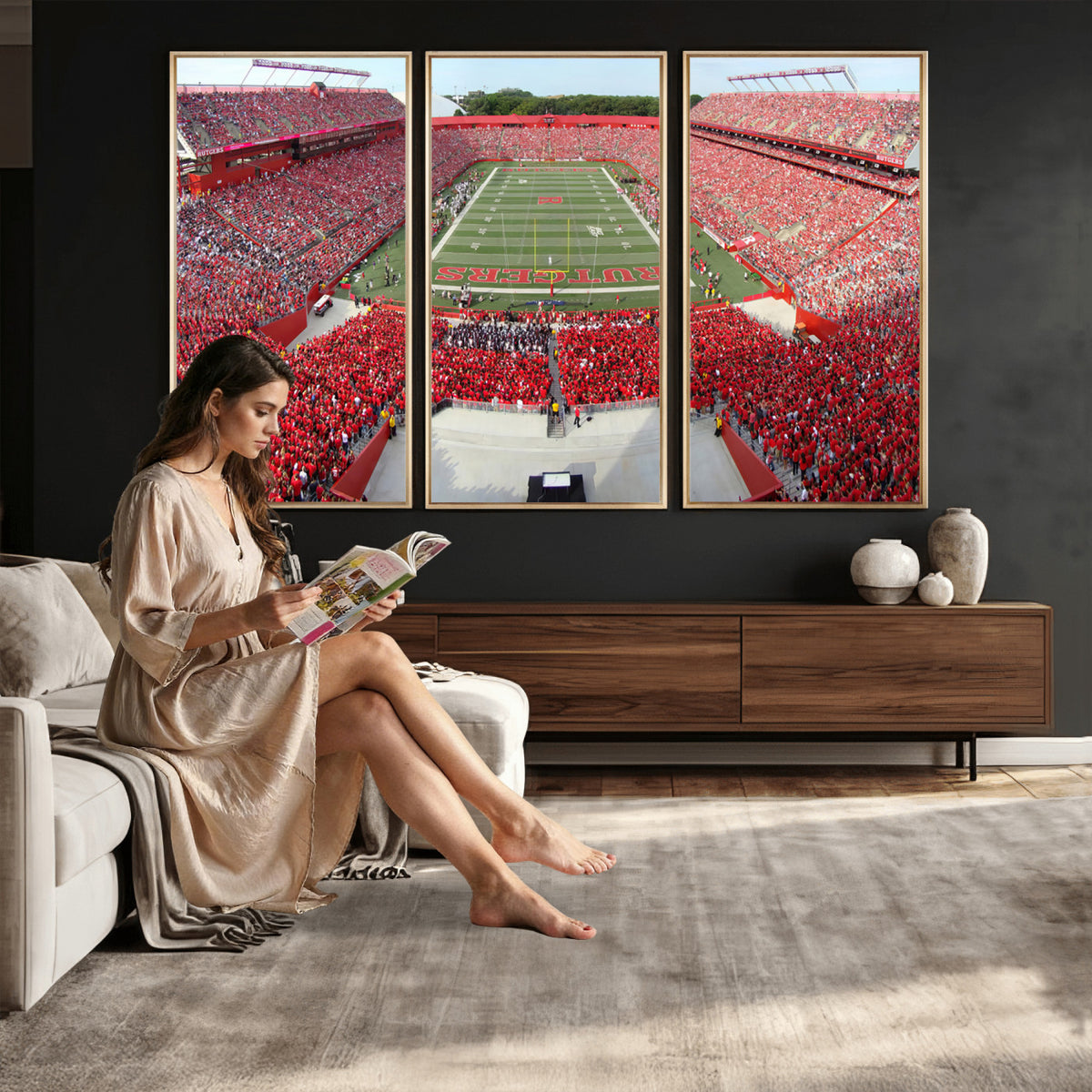 90818-PAN-FL-20X10 - Rutgers Scarlet Knights Football Team Print - Piscataway SHI Stadium Wall Art Canvas Print