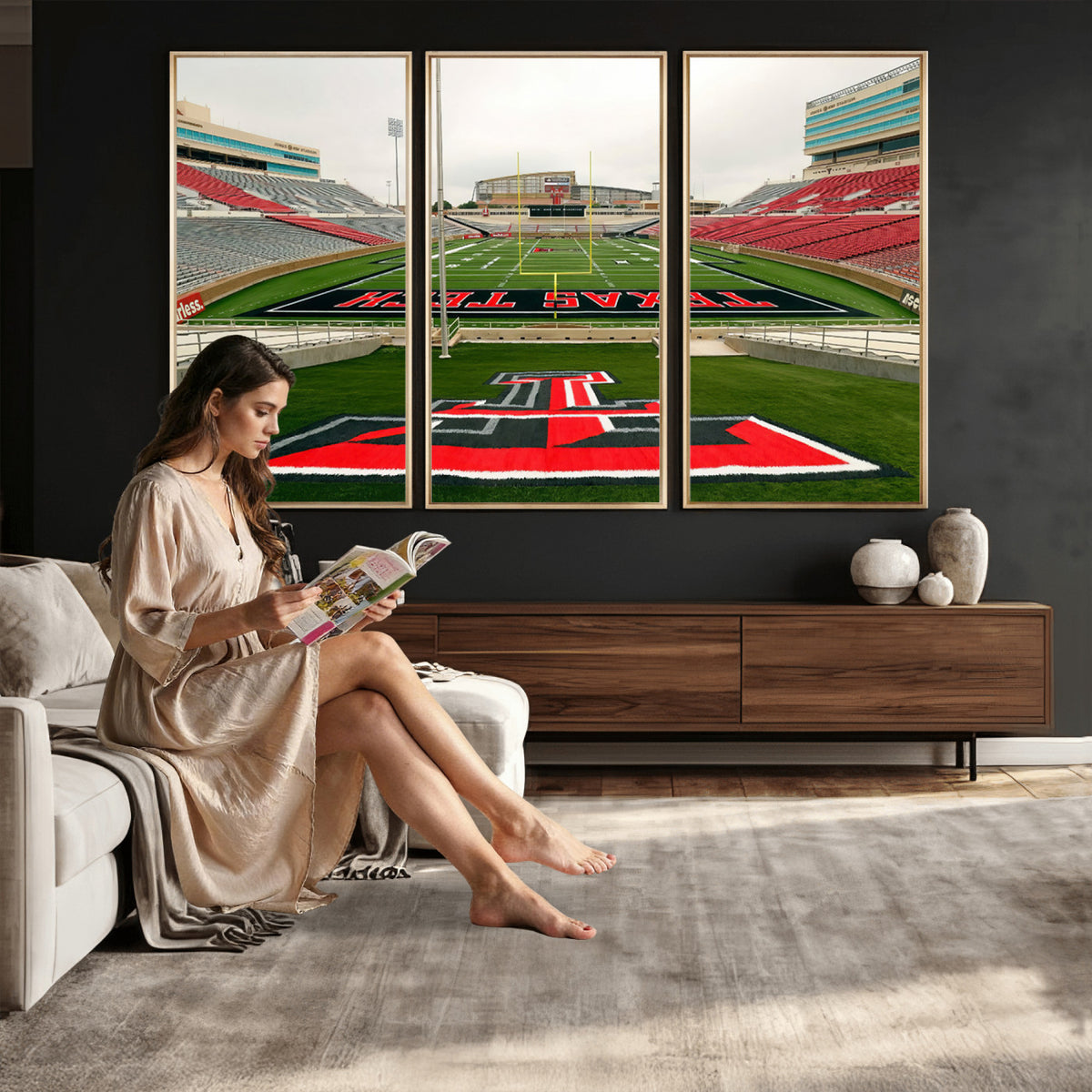 43169-PAN-FL-20X10 - Texas Tech Red Raiders Football Team Print - Lubbock Jones AT&T Stadium Wall Art Canvas Print