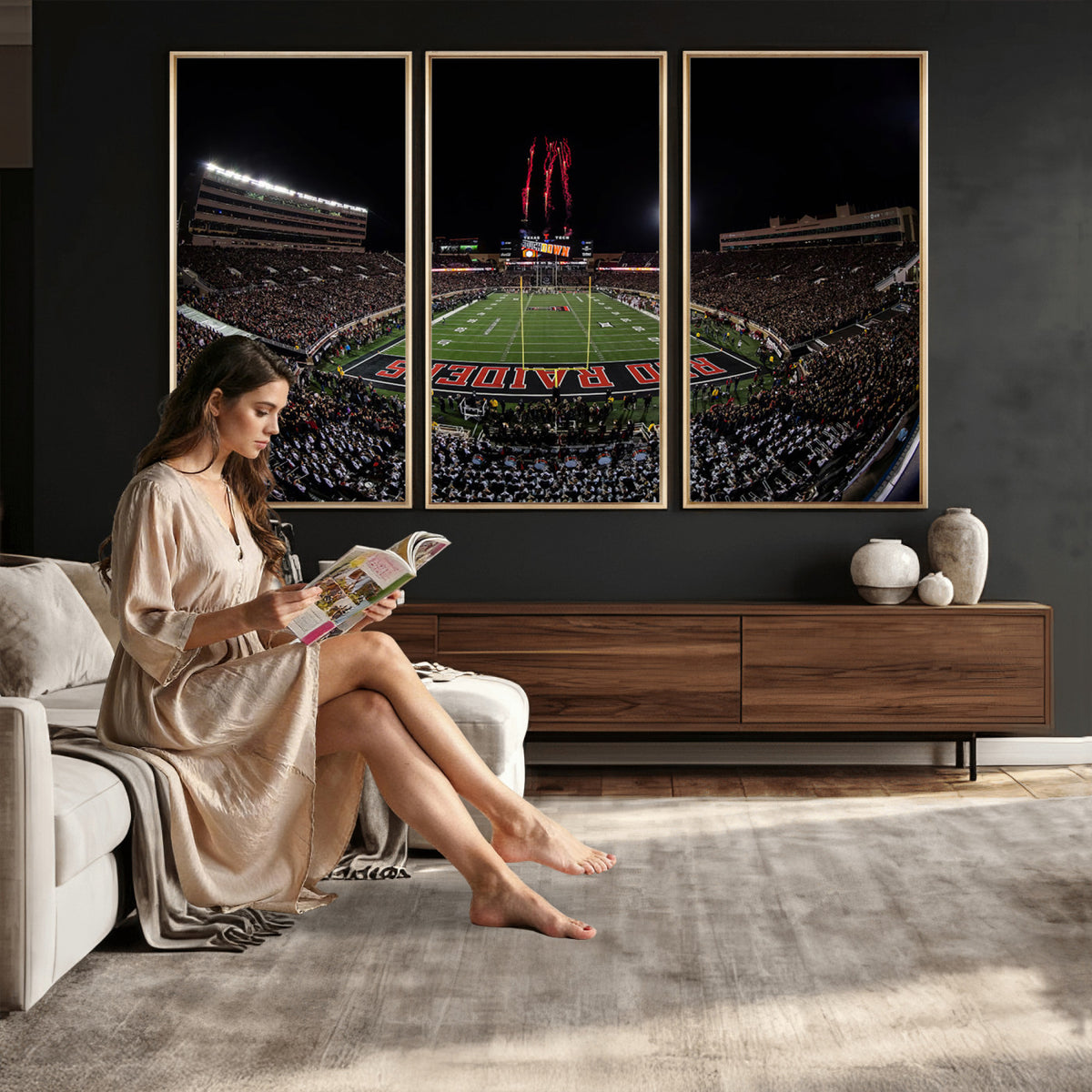83122-PAN-FL-20X10 - Framed Texas Tech Red Raiders Stadium Canvas, Texas Tech Red Raiders Football Team Print - Lubbock