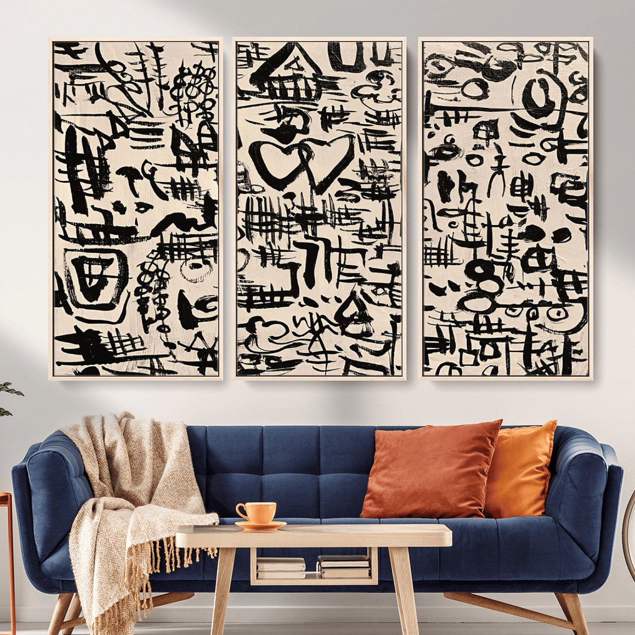 68273-MGV-FC-48X32-3P - Abstract Love and Chaos Canvas Print, Black Symbols on Beige