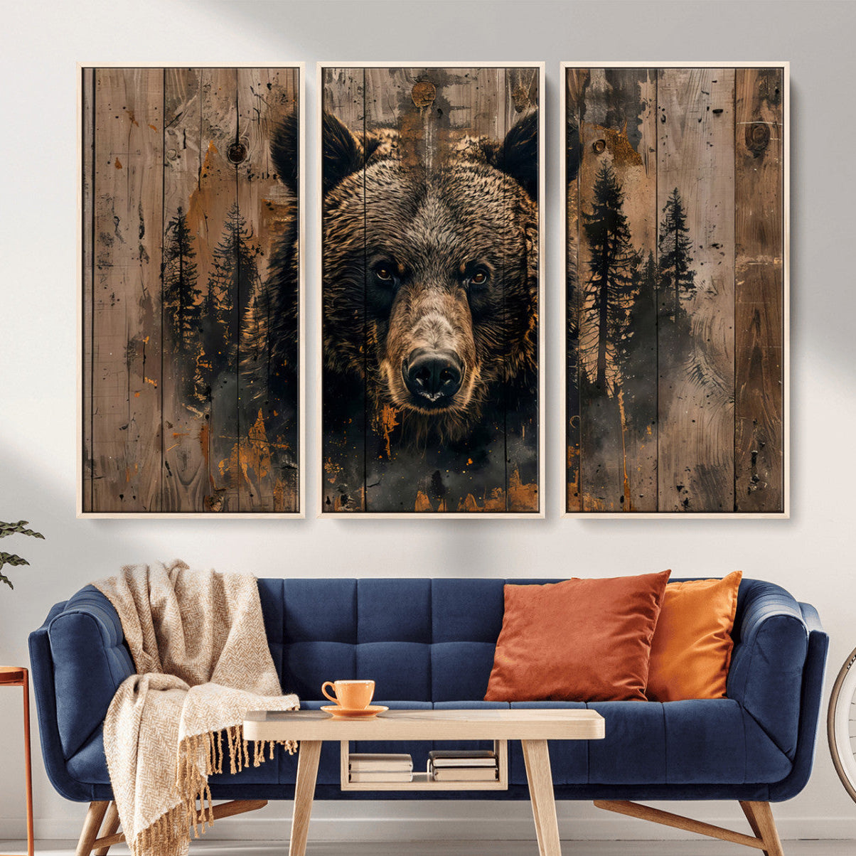 76998-MGV-CV-36X24-Rustic Grizzly 399 Wall Art | Triptych Canvas Print | Rustic Cabin Wall Decor | Perfect for