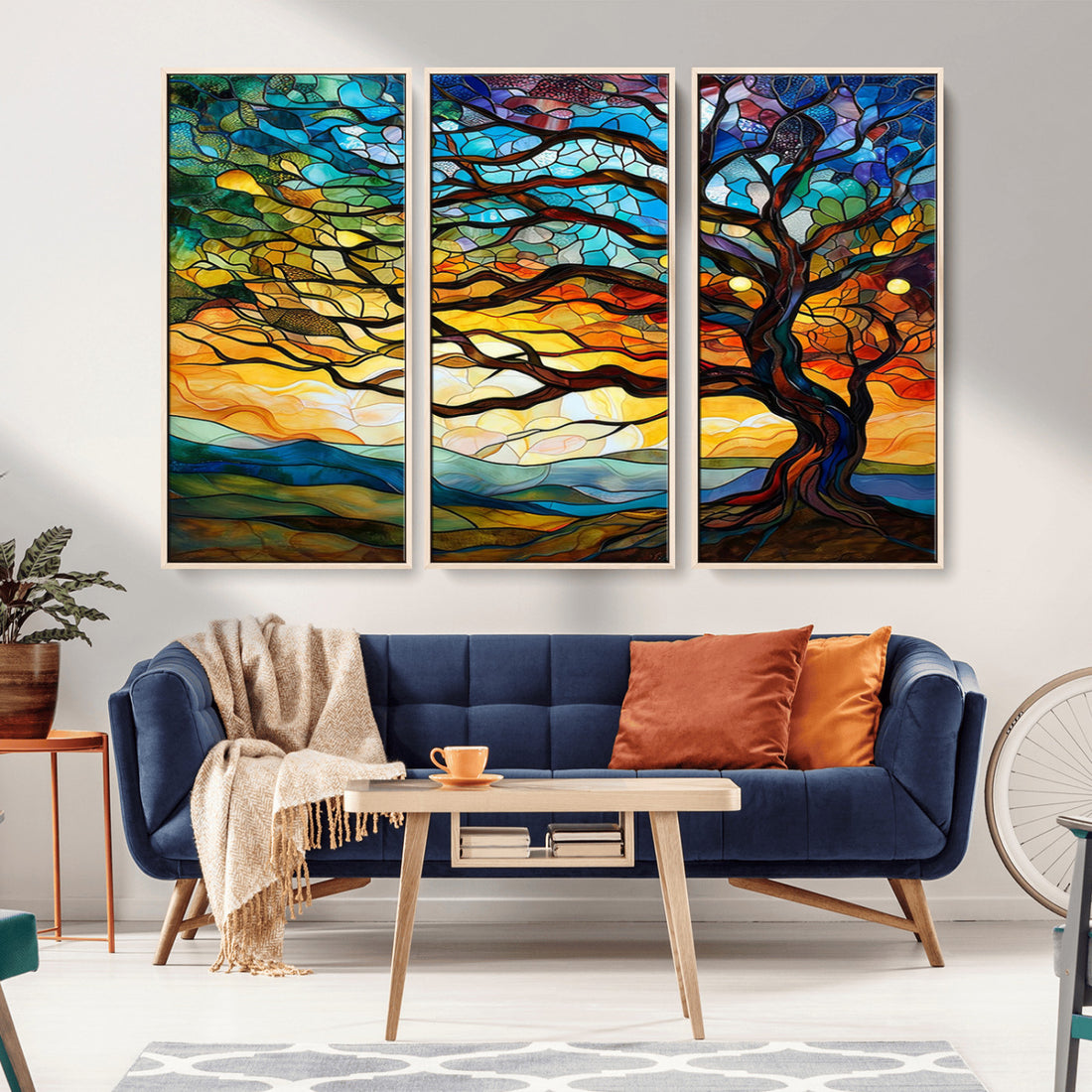 Vibrant Mosaic Tree of Life Wall Art, Stained Glass Style Canvas Print