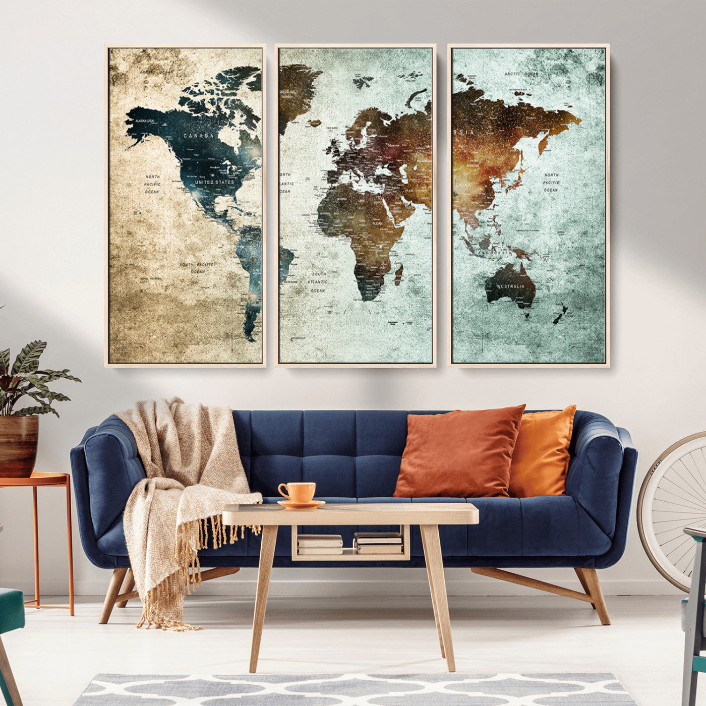 25140-MGV-CV-36X24-World Map Canvas Print – Framed Vintage Style Push Pin Wall Art, Elegant Travel Map Decor for Home or Office
