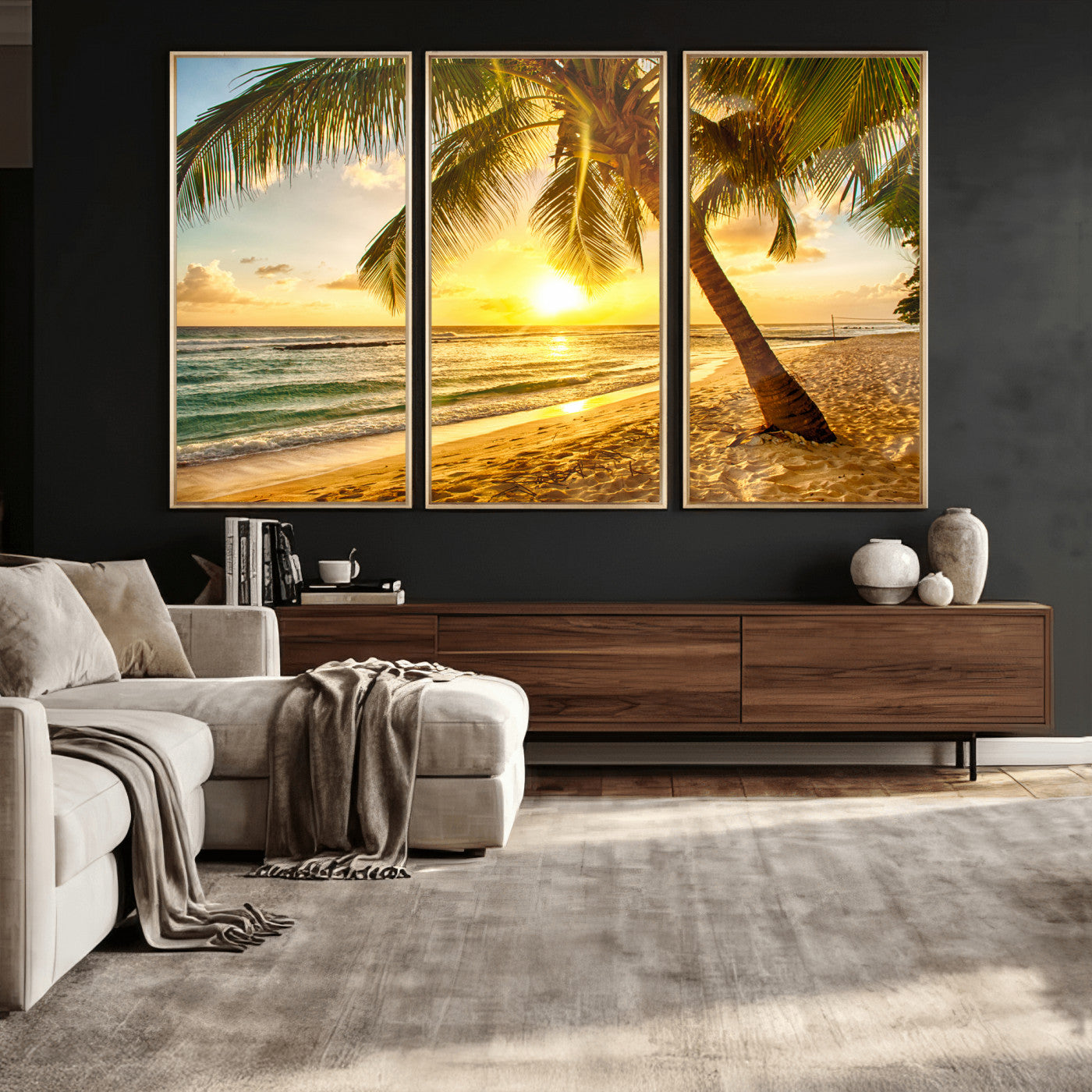 33628-MGV-CV-36X24 - Beach Sunset Canvas Wall Art Print - Tropical Beach Canvas Wall Art Print – Vibrant Palm Trees and